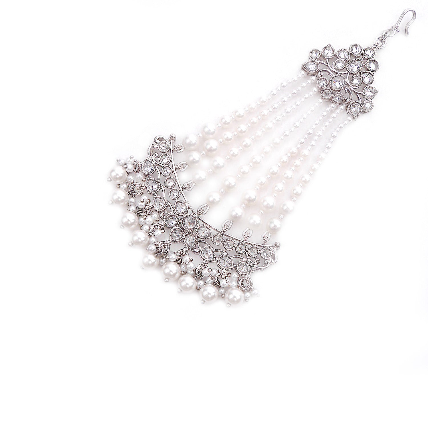 Dhara Jhumar in Rhodium and Pearl