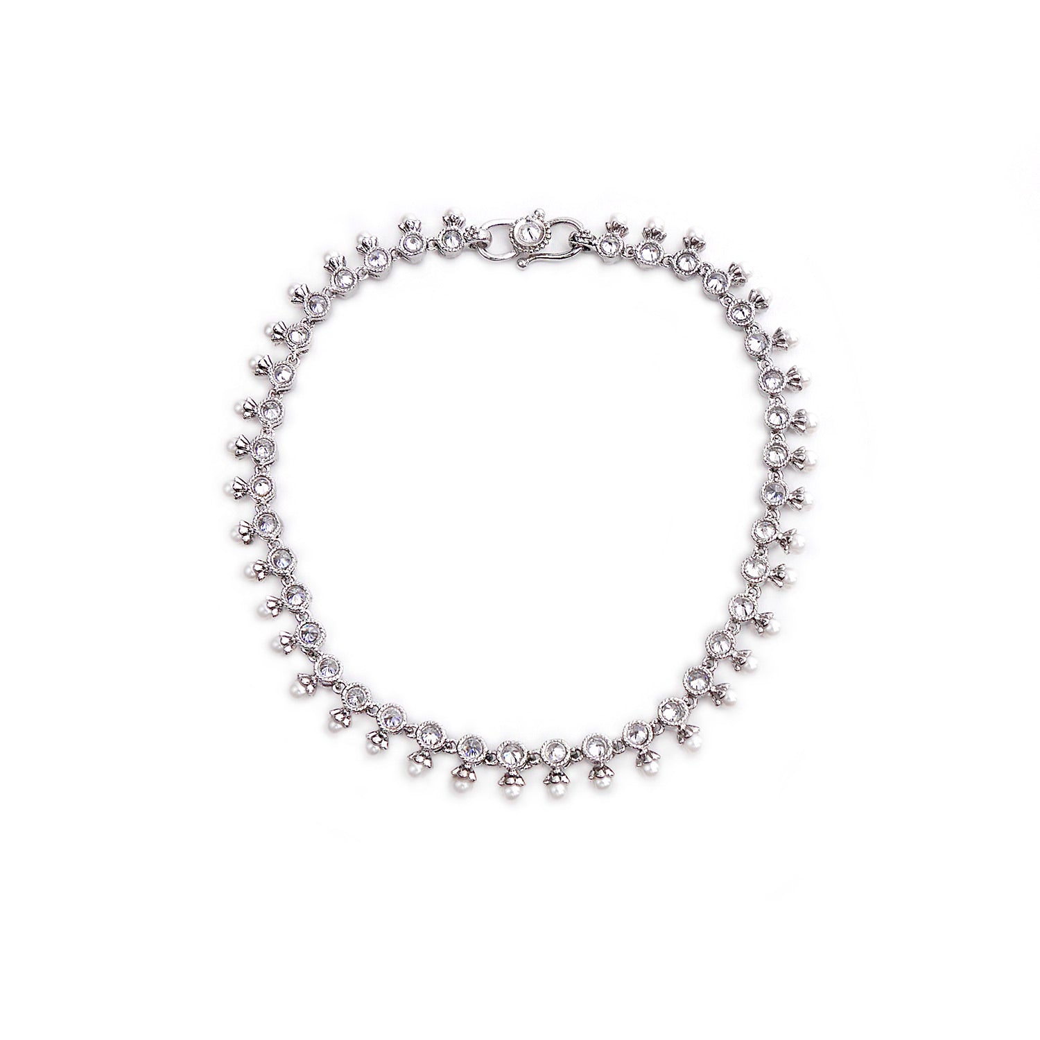 Pearl Trinket Anklet In Rhodium