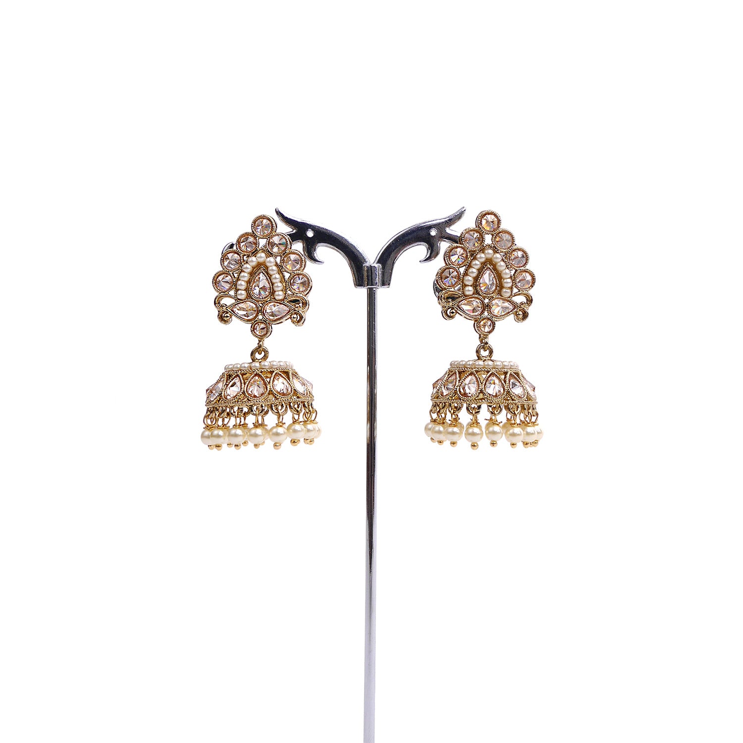 Champagne And Pearl Jhumka Earrings