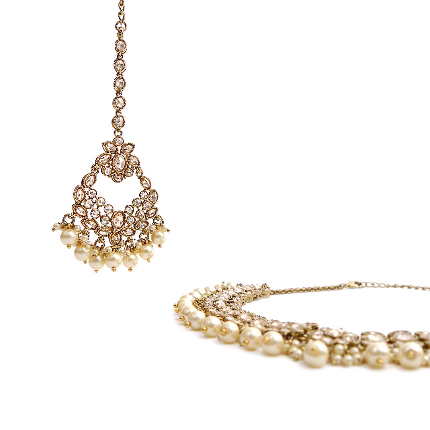 Aditi Necklace Set in Pearl and Antique Gold