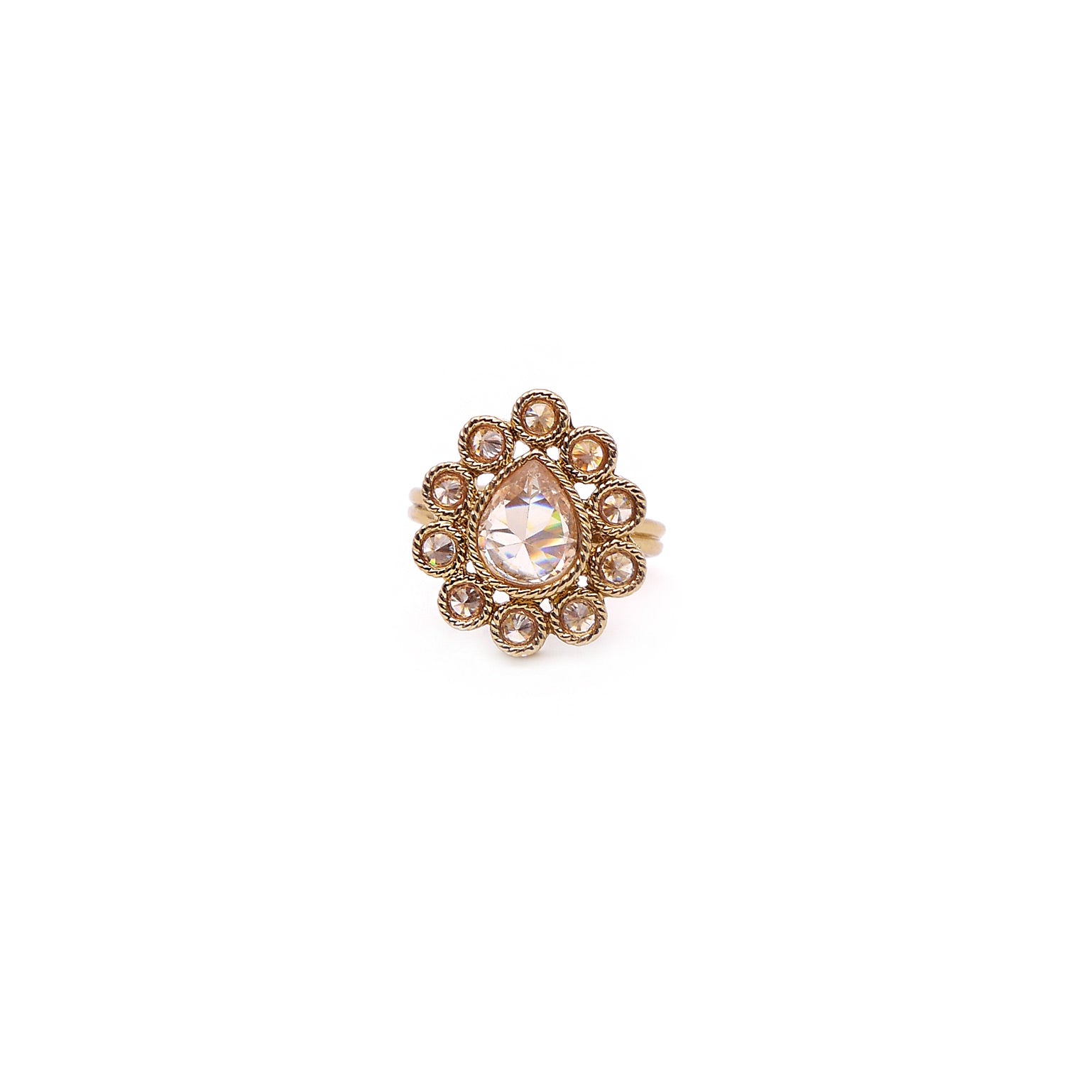 Simple Teardrop Ring in Champagne Crystal