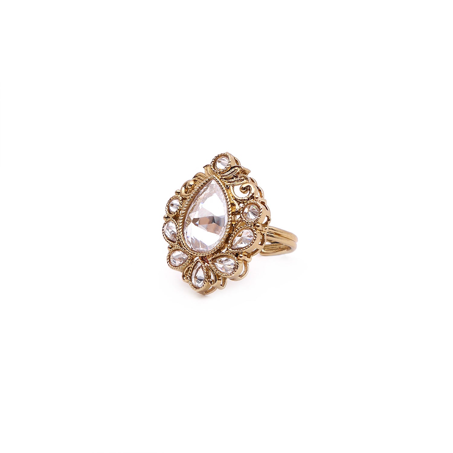 White Crystal Teardrop Ring