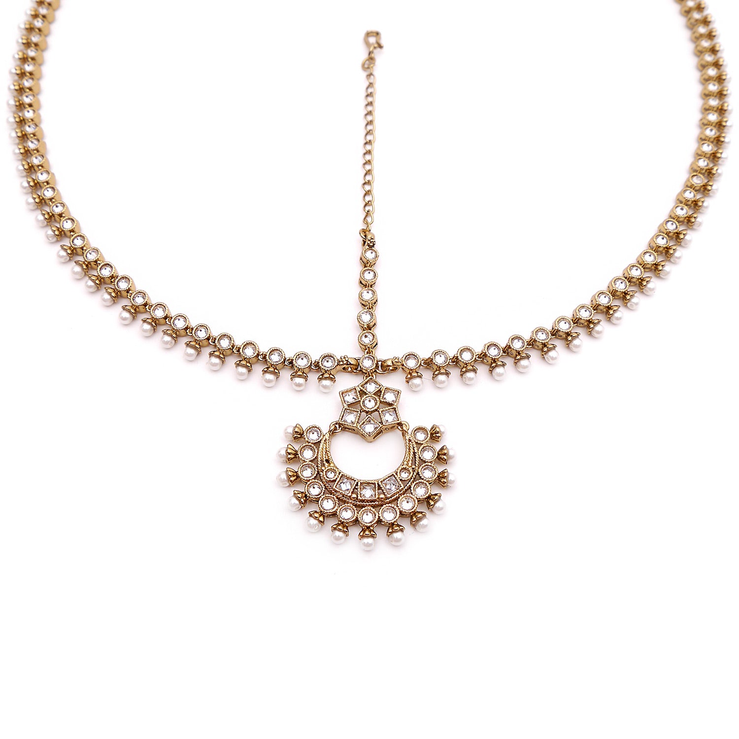 Chand Headpiece in White Crystal and Pearl