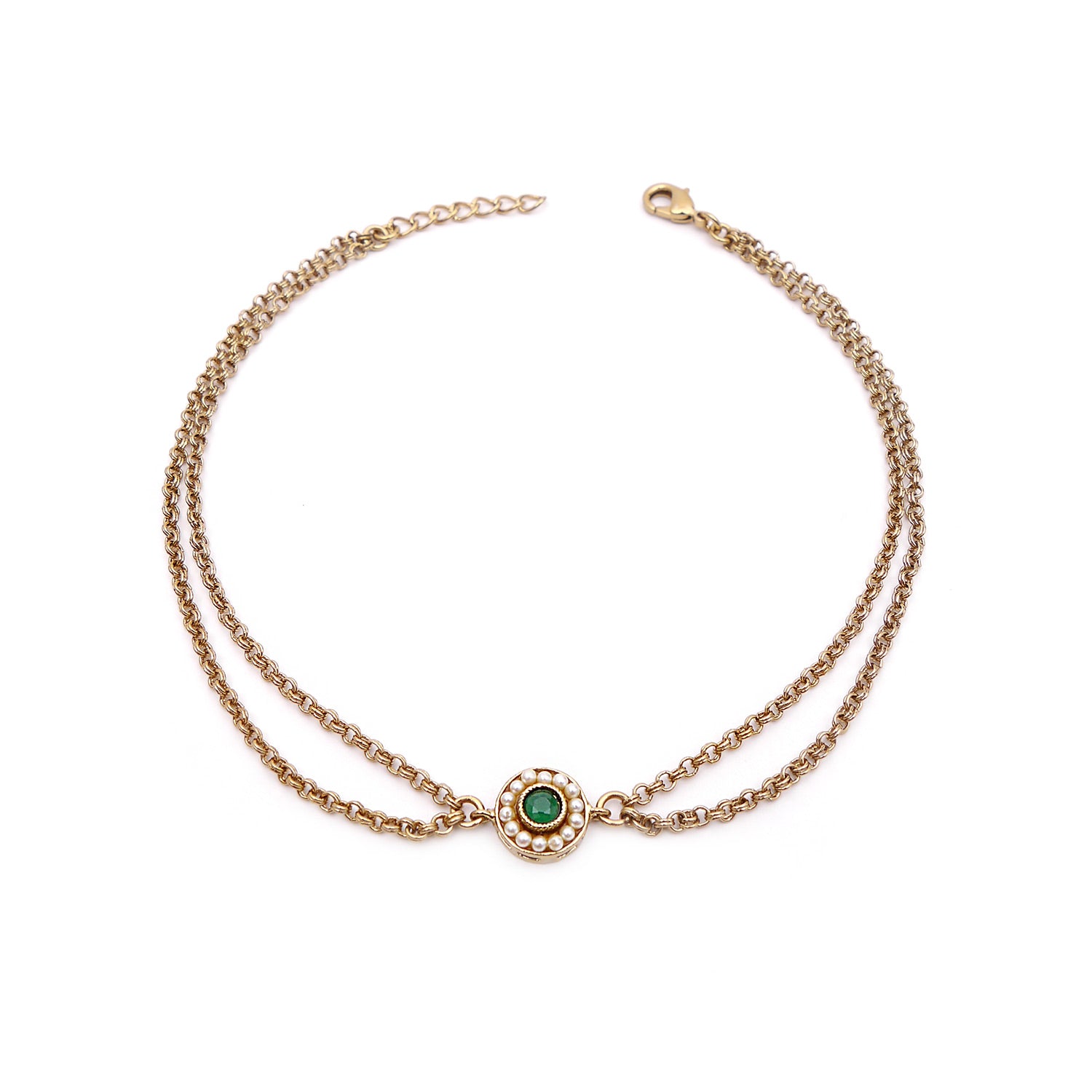 Leela Double Chain Anklet in Emerald