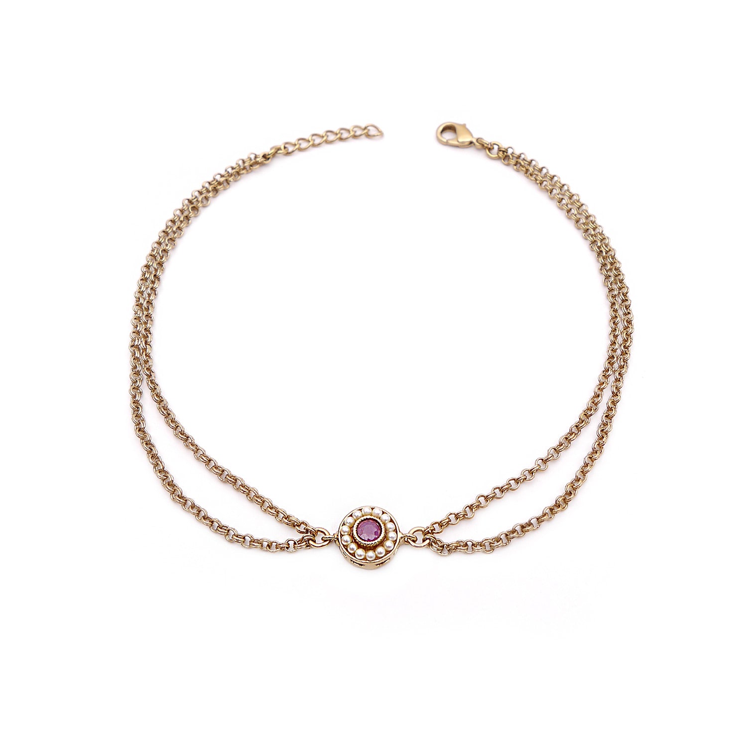 Leela Double Chain Anklet in Pink