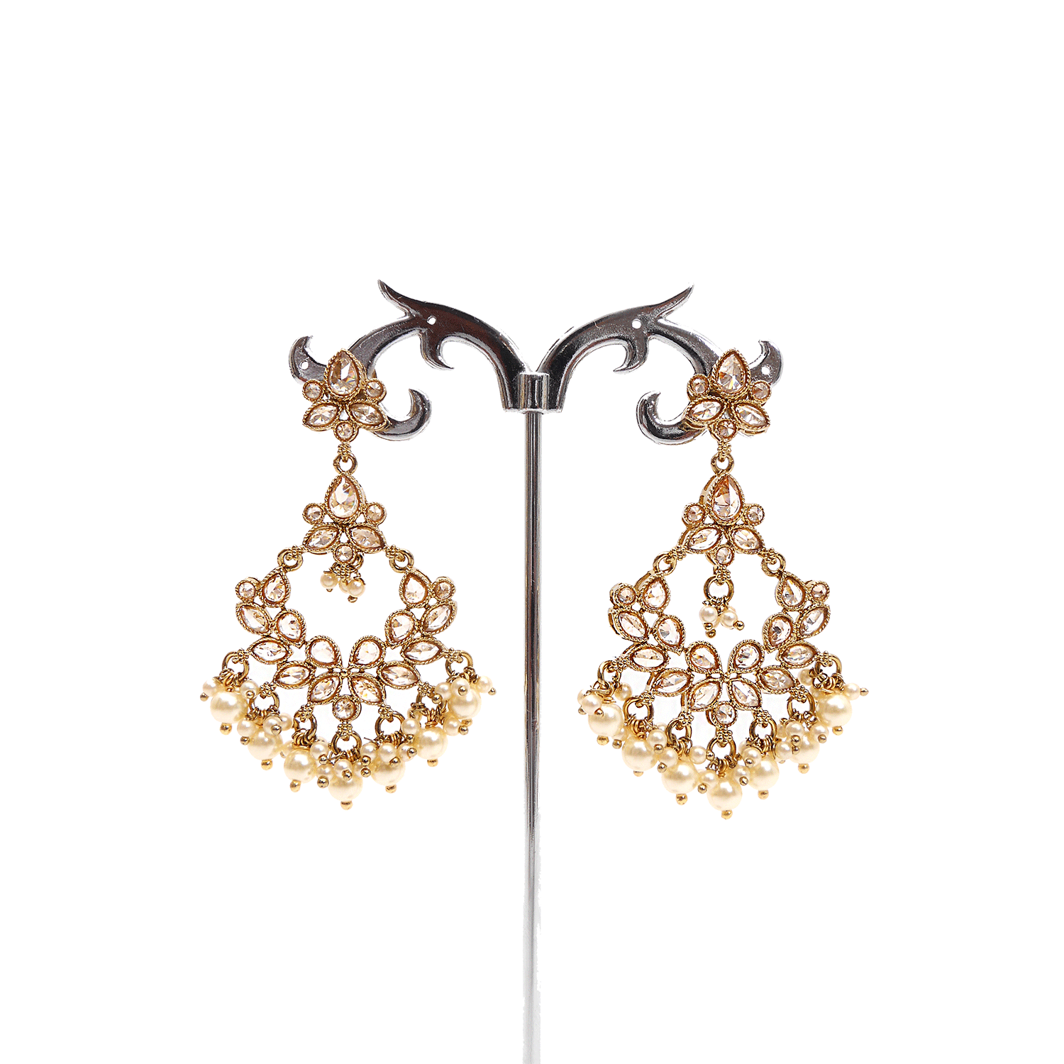 Camila Long Earrings in Pearl and Antique Gold