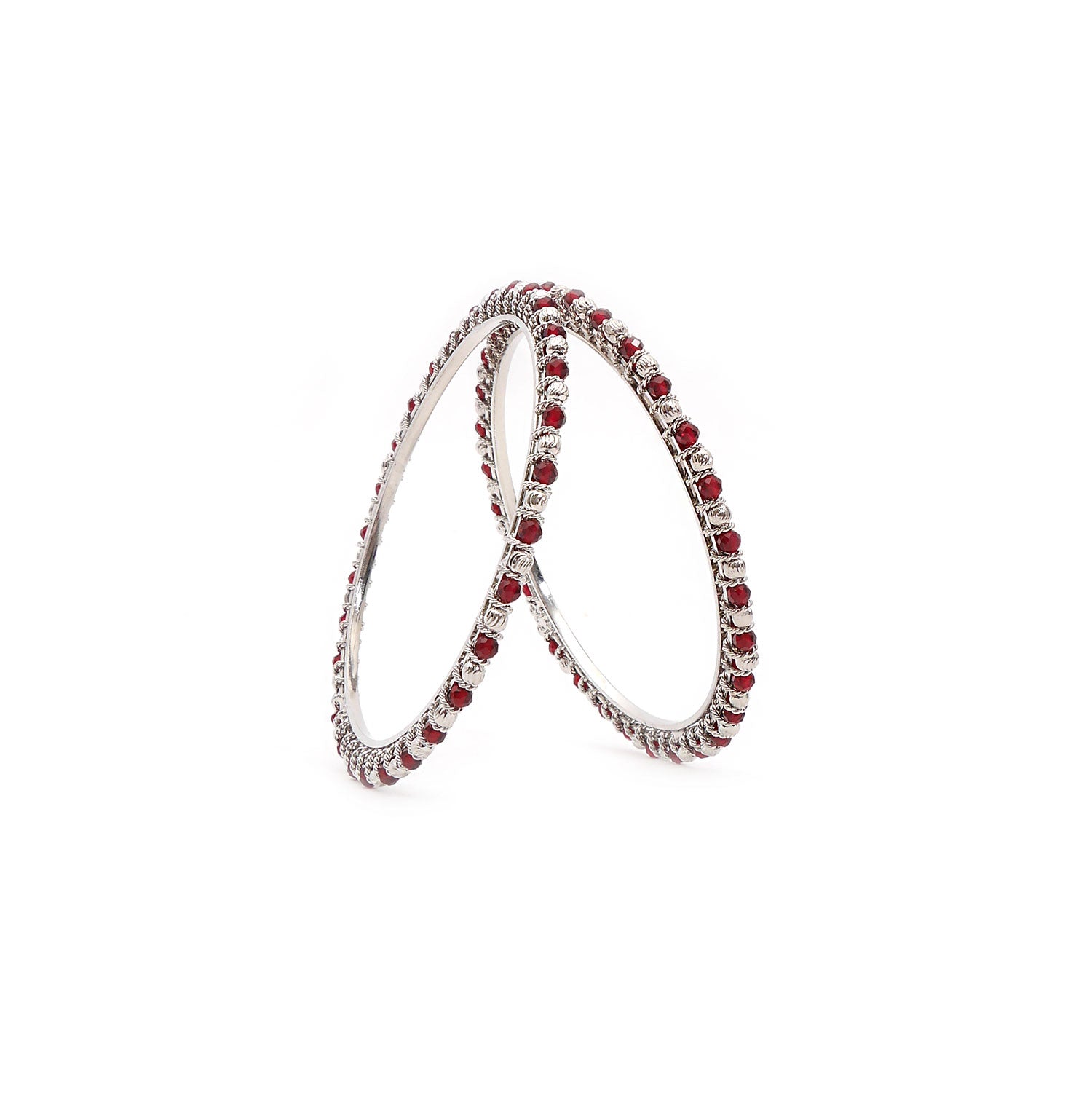 Maroon and Silver Crystal Beaded Bangles