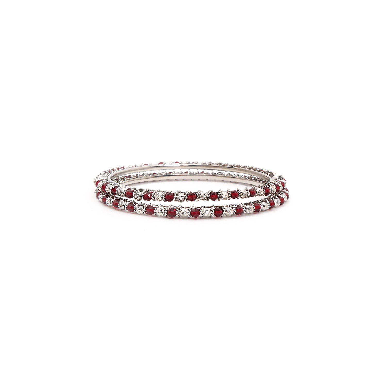 Maroon and Silver Crystal Beaded Bangles