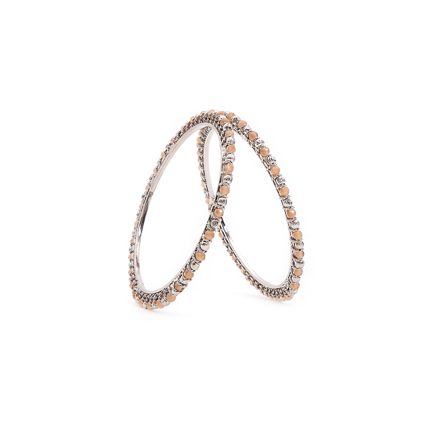 Peach and Silver Crystal Beaded Bangles