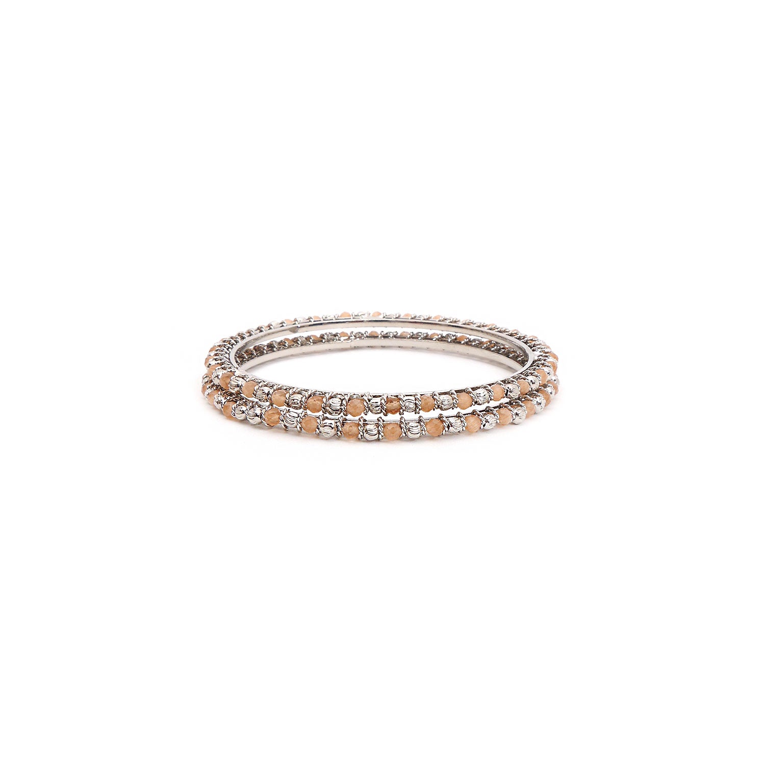 Peach and Silver Crystal Beaded Bangles