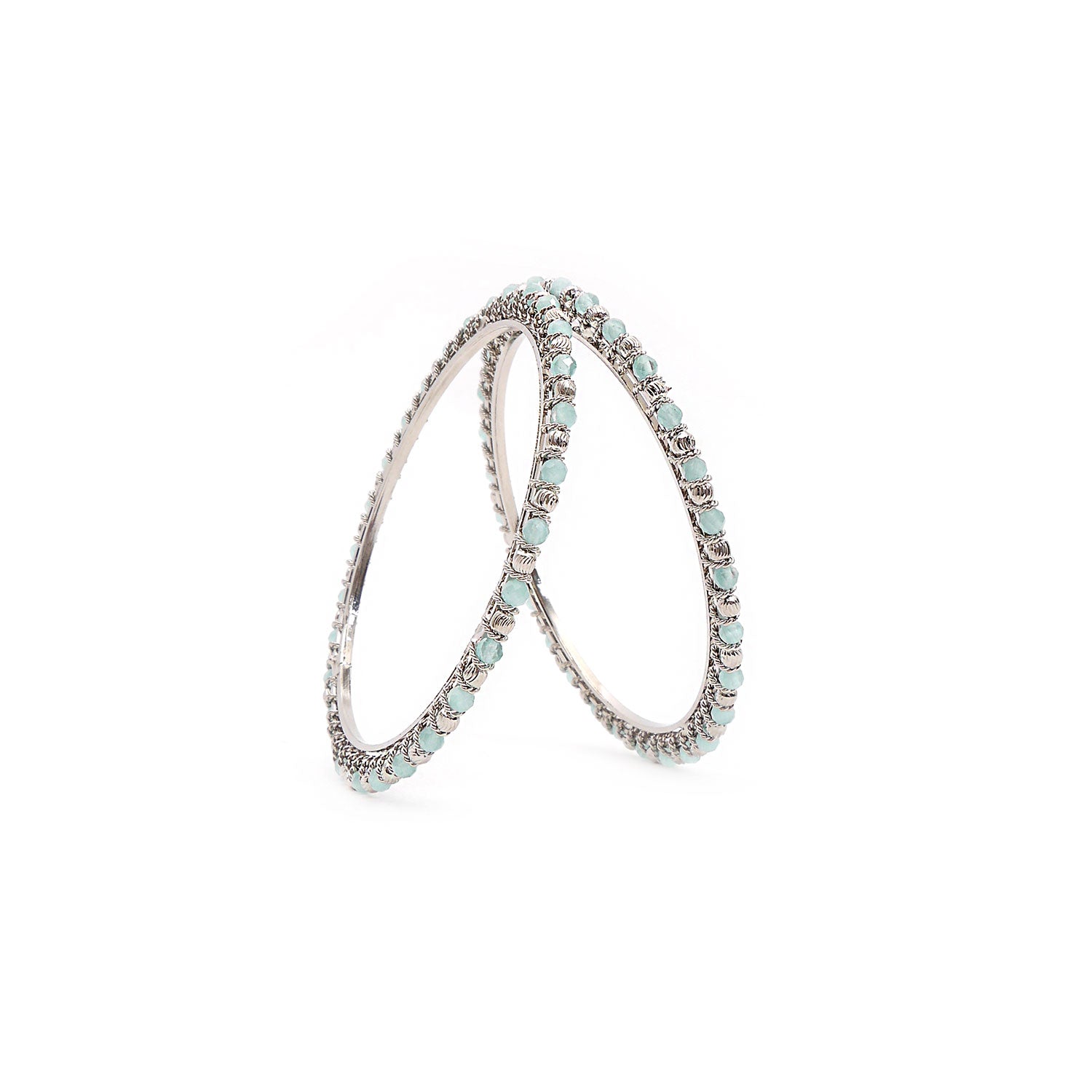 Baby Blue and Silver Crystal Beaded Bangles