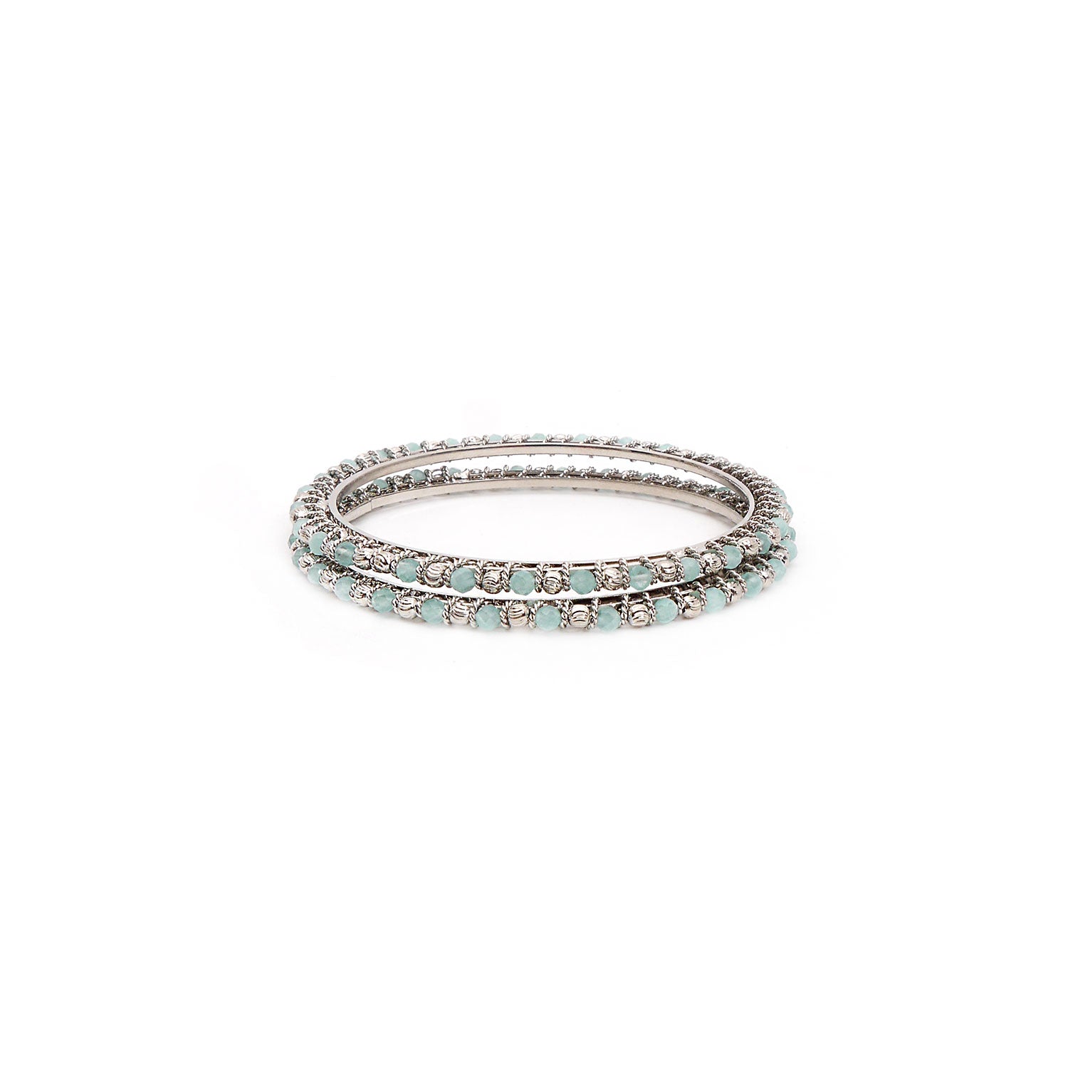 Baby Blue and Silver Crystal Beaded Bangles