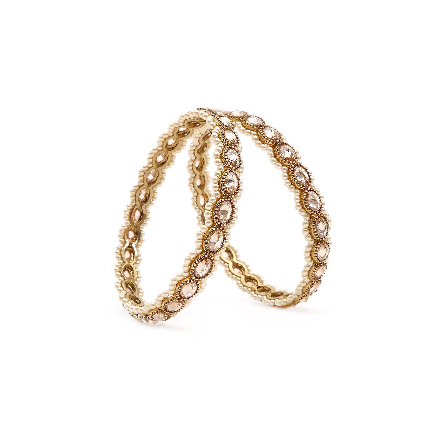 Champagne Oval and Pearl Bangles