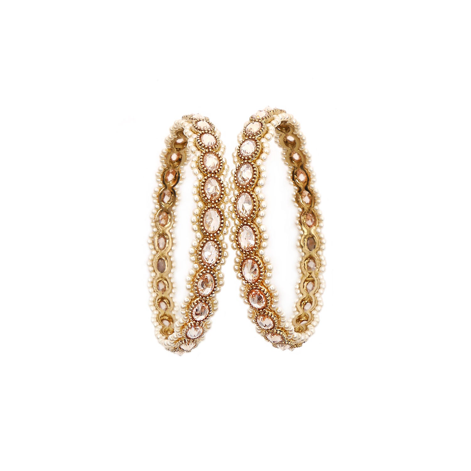 Champagne Oval and Pearl Bangles