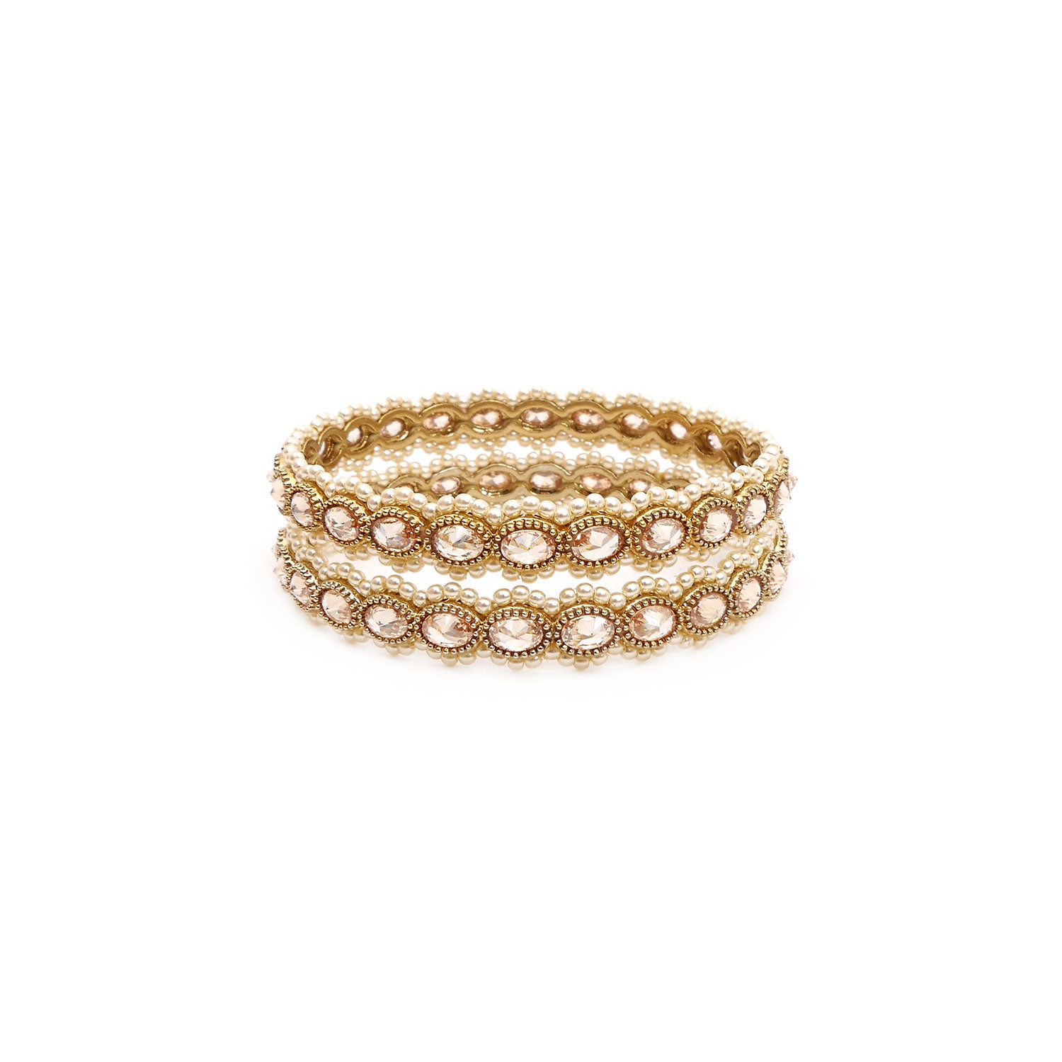 Champagne Oval and Pearl Bangles