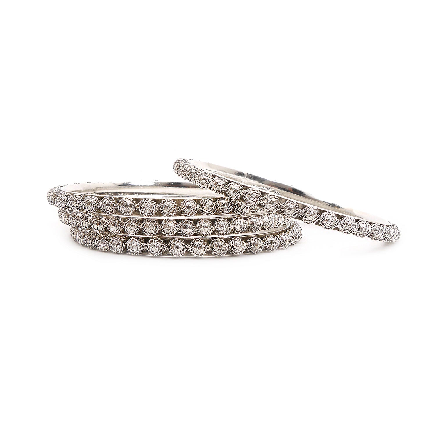 Rhodium Mesh and Bead Bangles