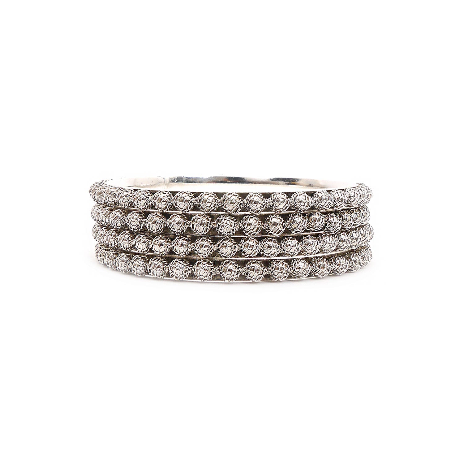 Rhodium Mesh and Bead Bangles