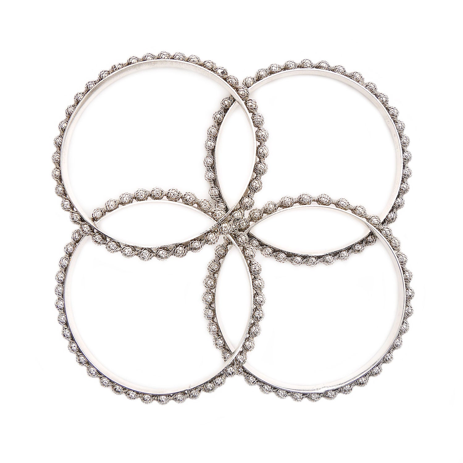 Rhodium Mesh and Bead Bangles