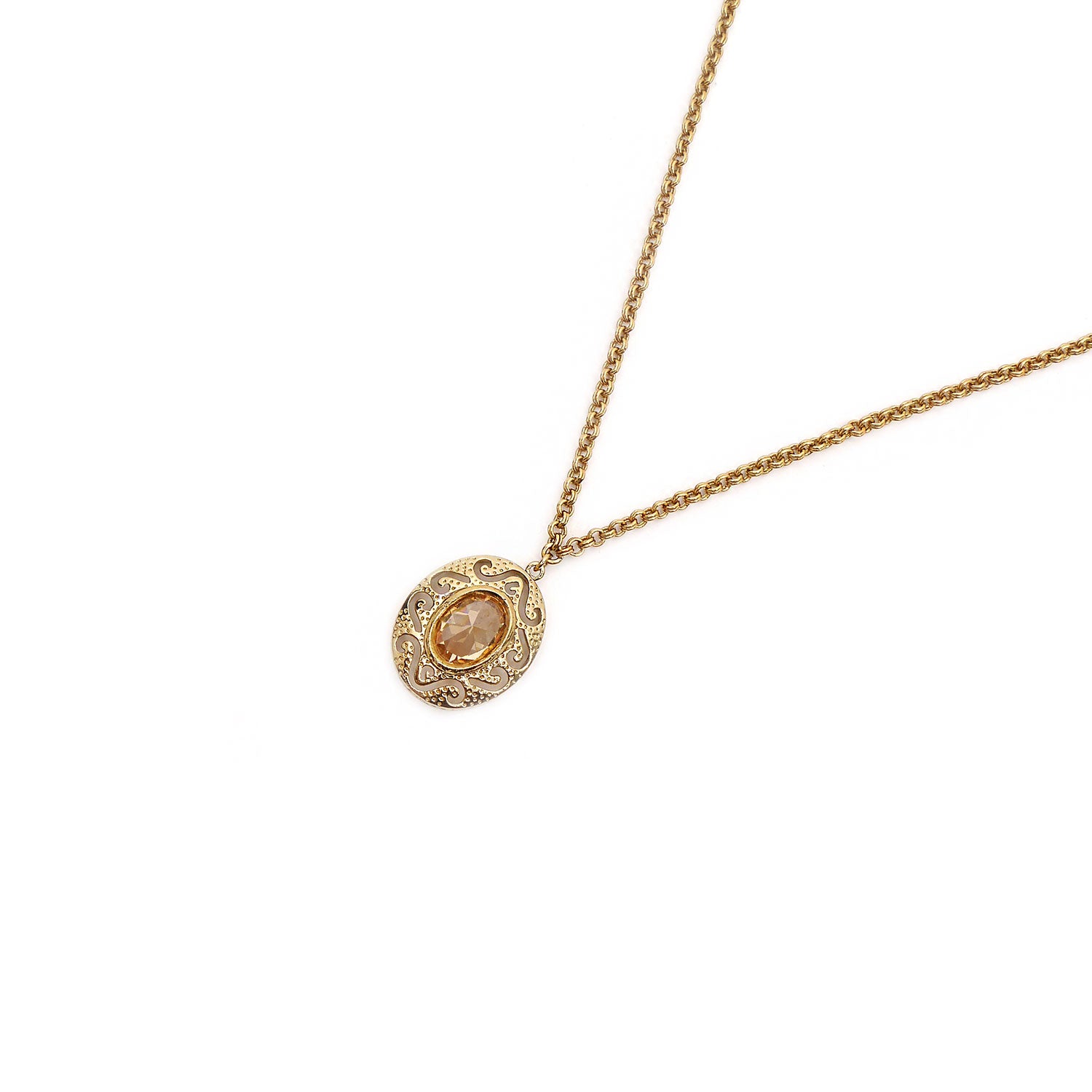 Retro Swirl Oval Pendant in Antique Gold