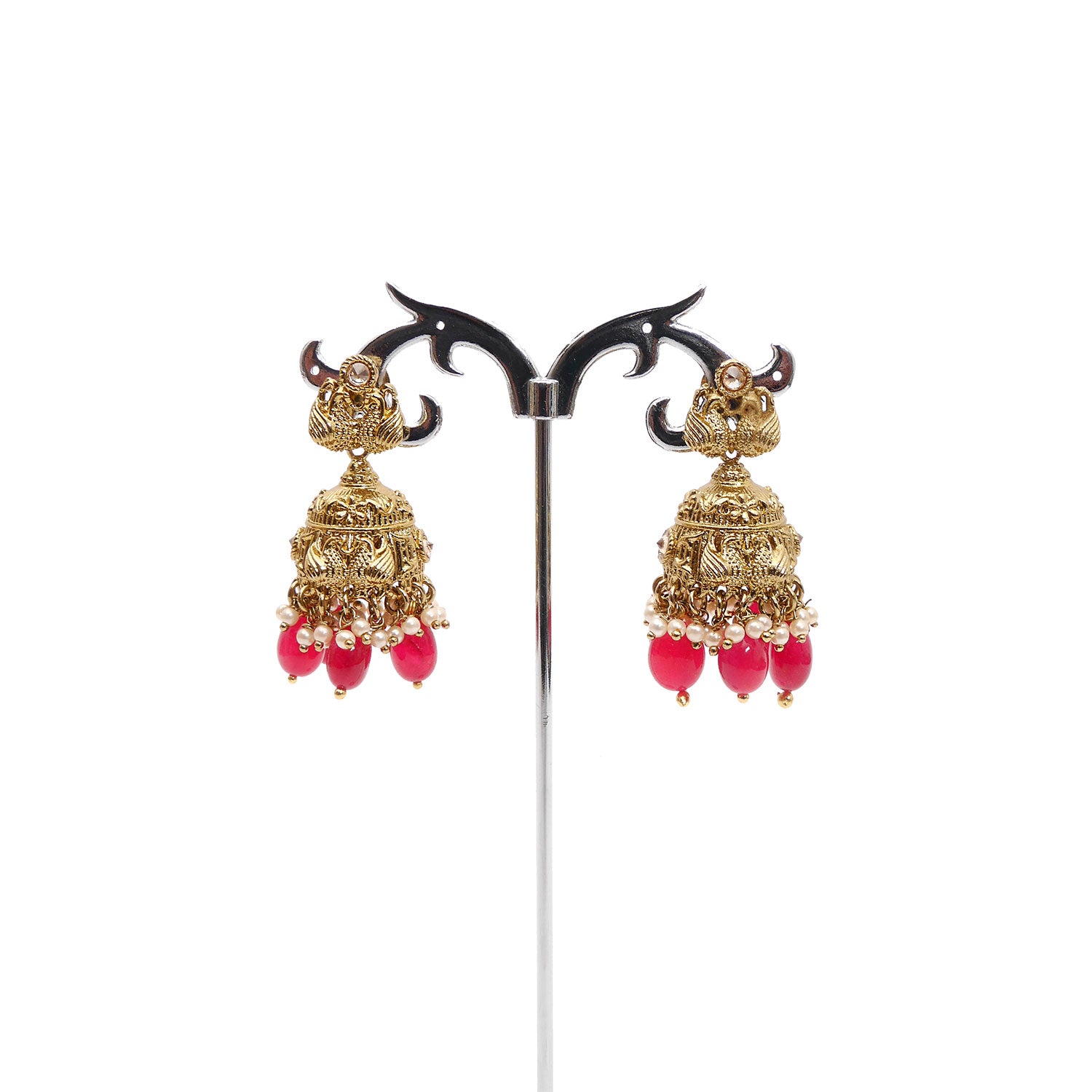 Swan Jhumka Earrings in Ruby