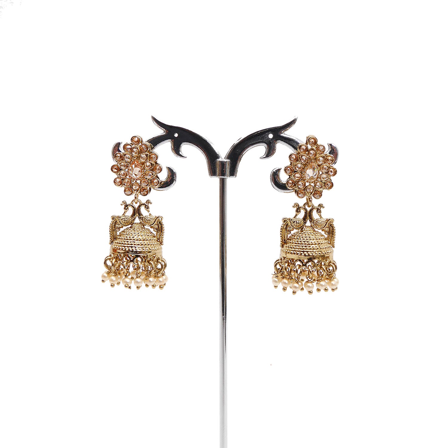 Teardrop Peacock Jhumka in Pearl