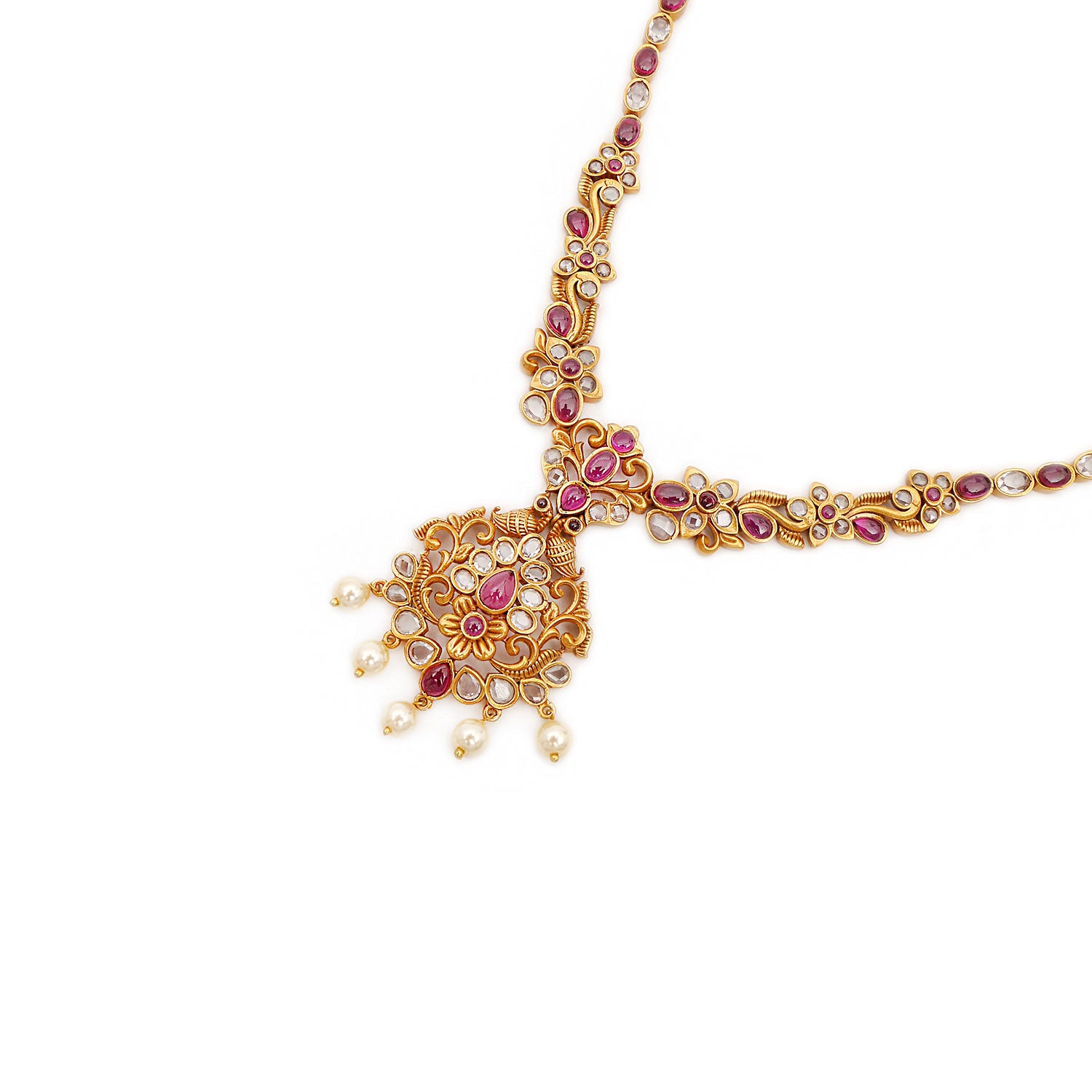 Darshini South-Indian Necklace Set in Ruby and White