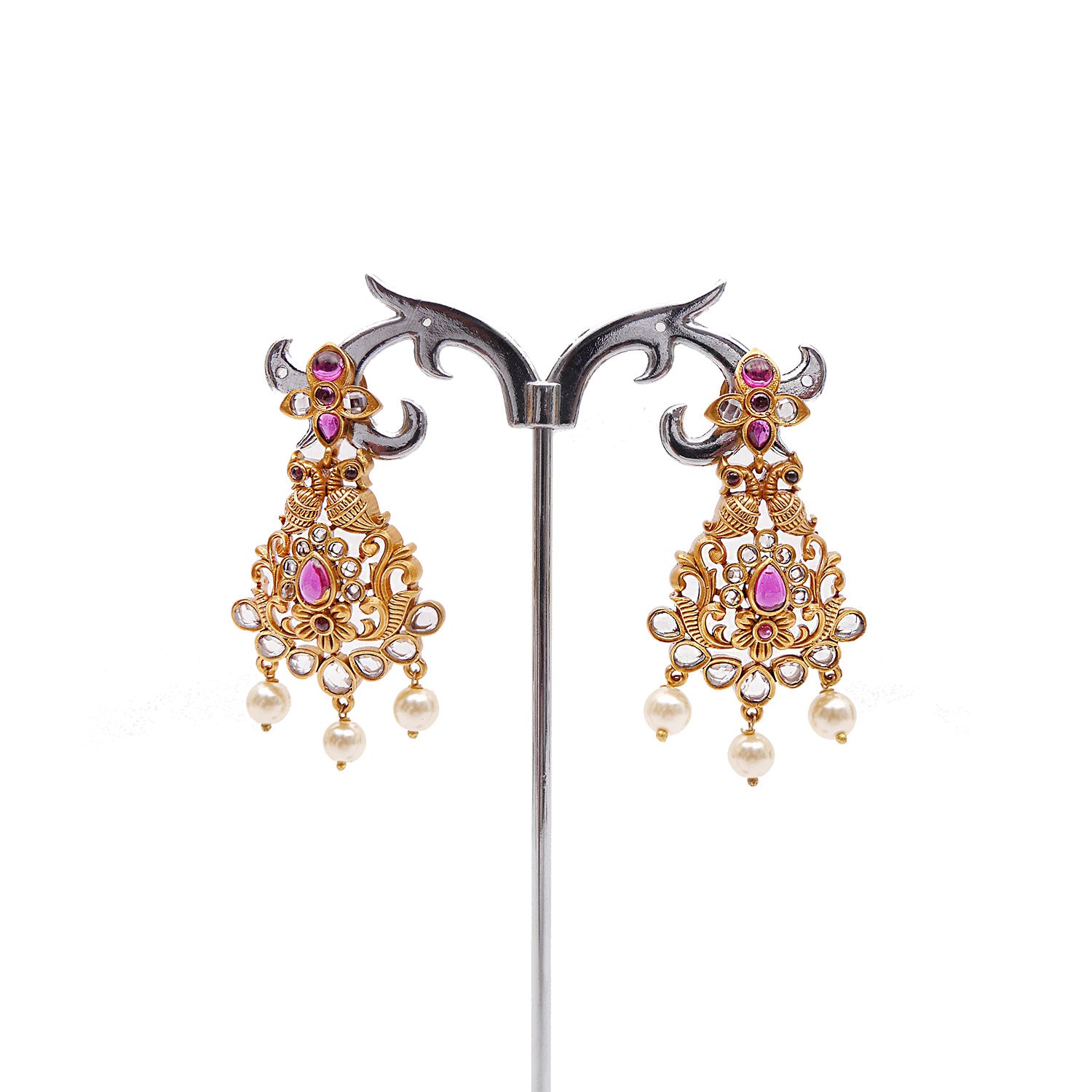 Darshini South-Indian Necklace Set in Ruby and White