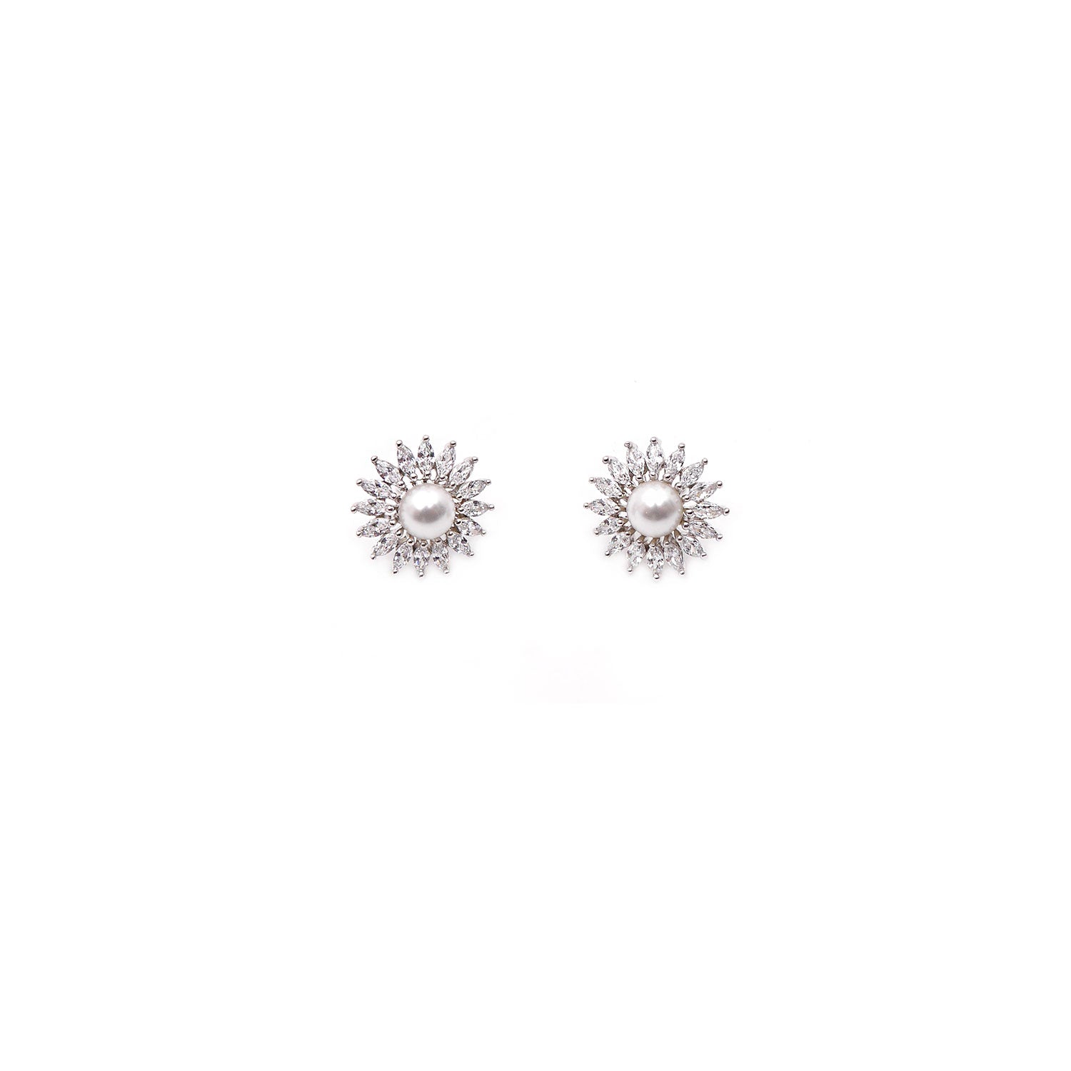 Pearl Cubic Zirconia Studs in Rhodium