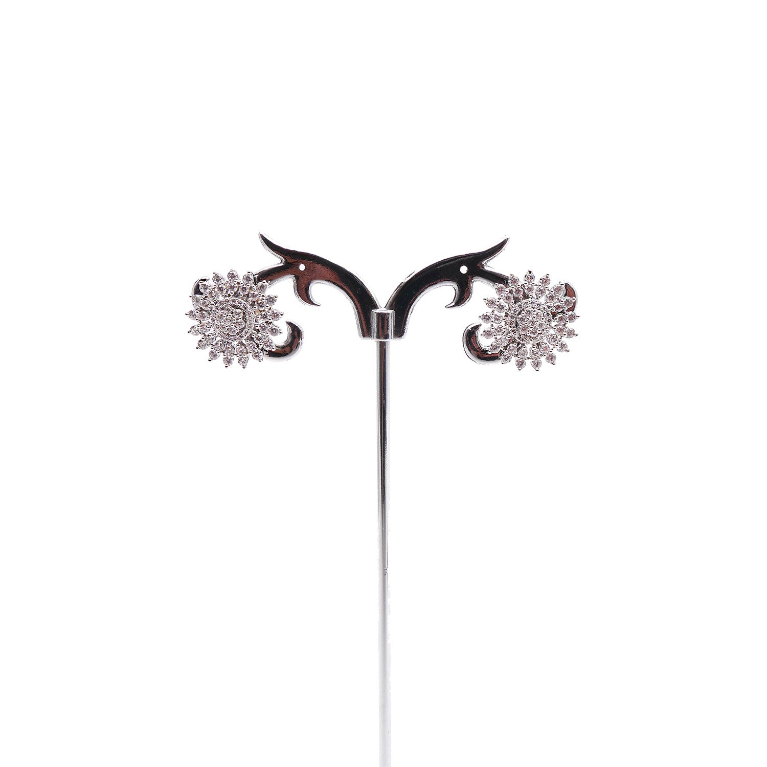 Floret Cubic Zirconia Studs in Rhodium