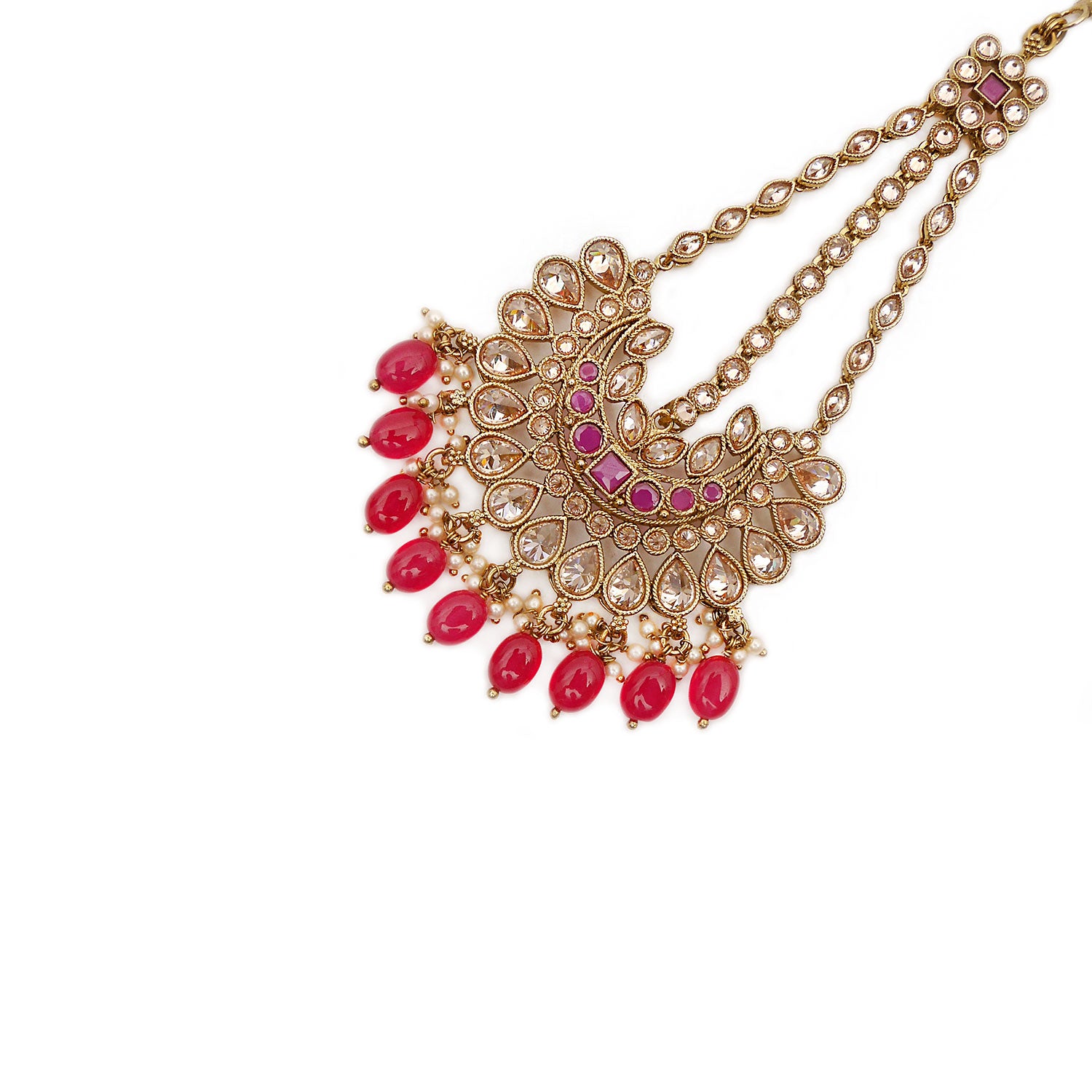 Aalia Jhumar Headpiece in Ruby