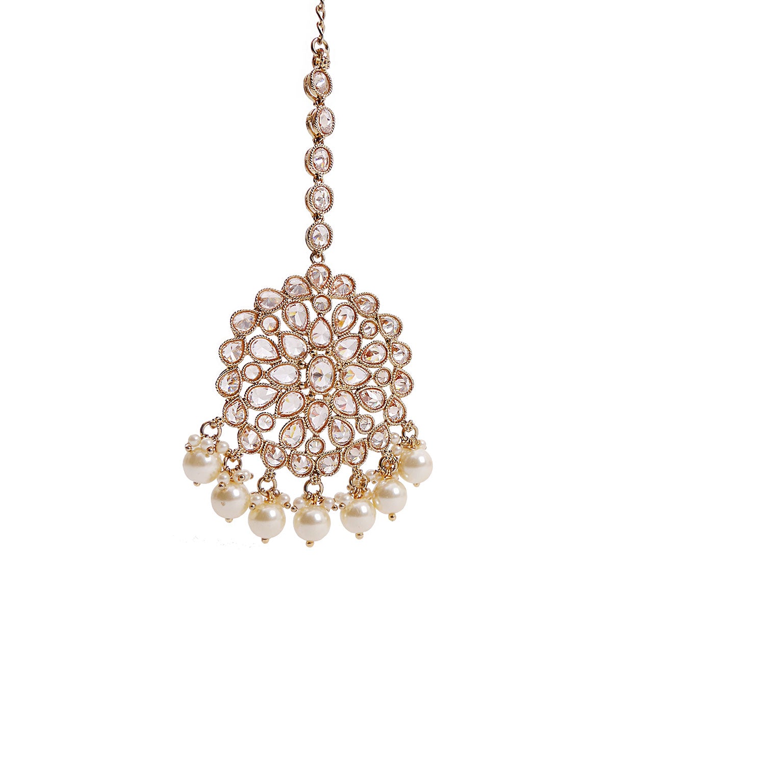 Shella Round Tikka in Pearl and Antique Gold