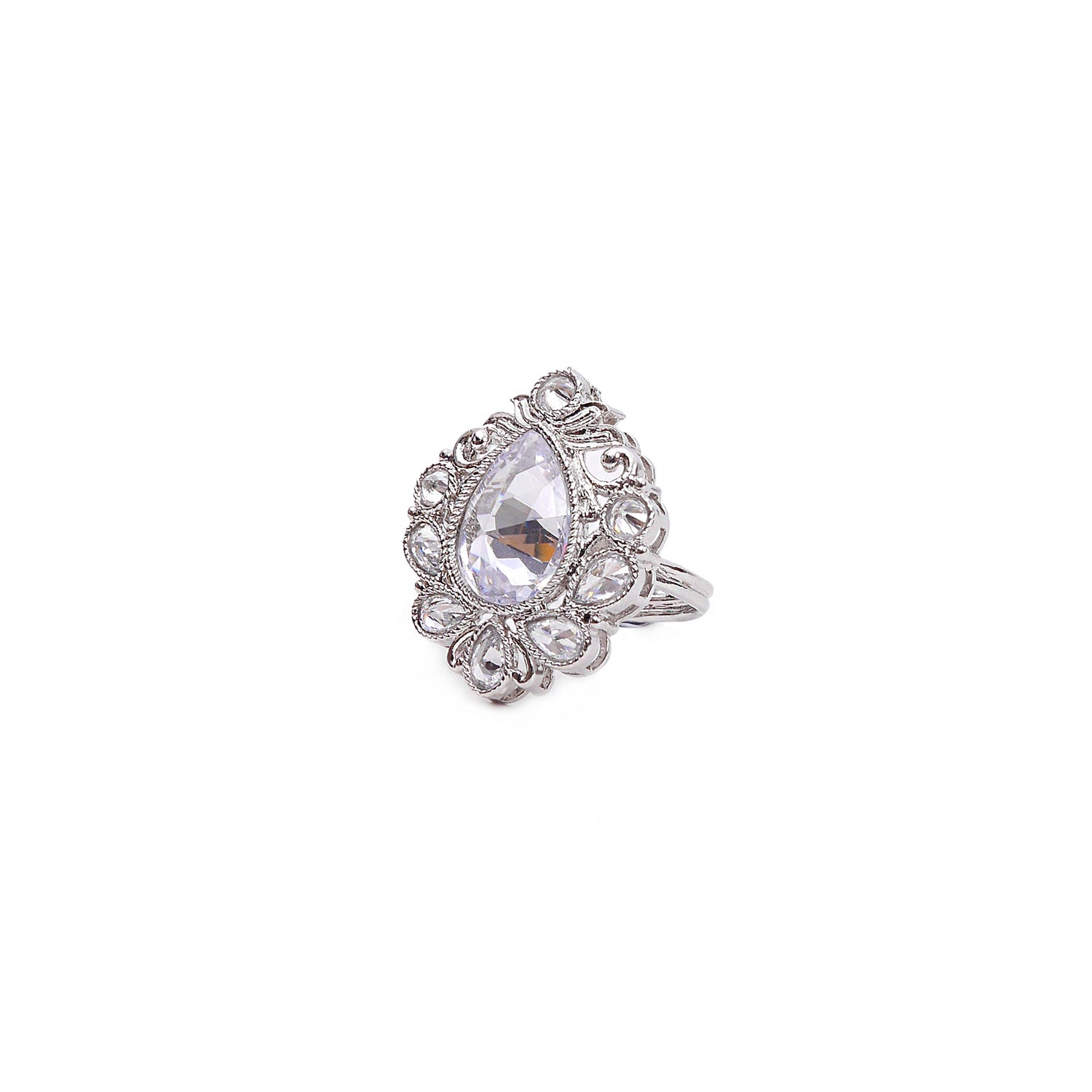 Rhodium Teardrop Ring