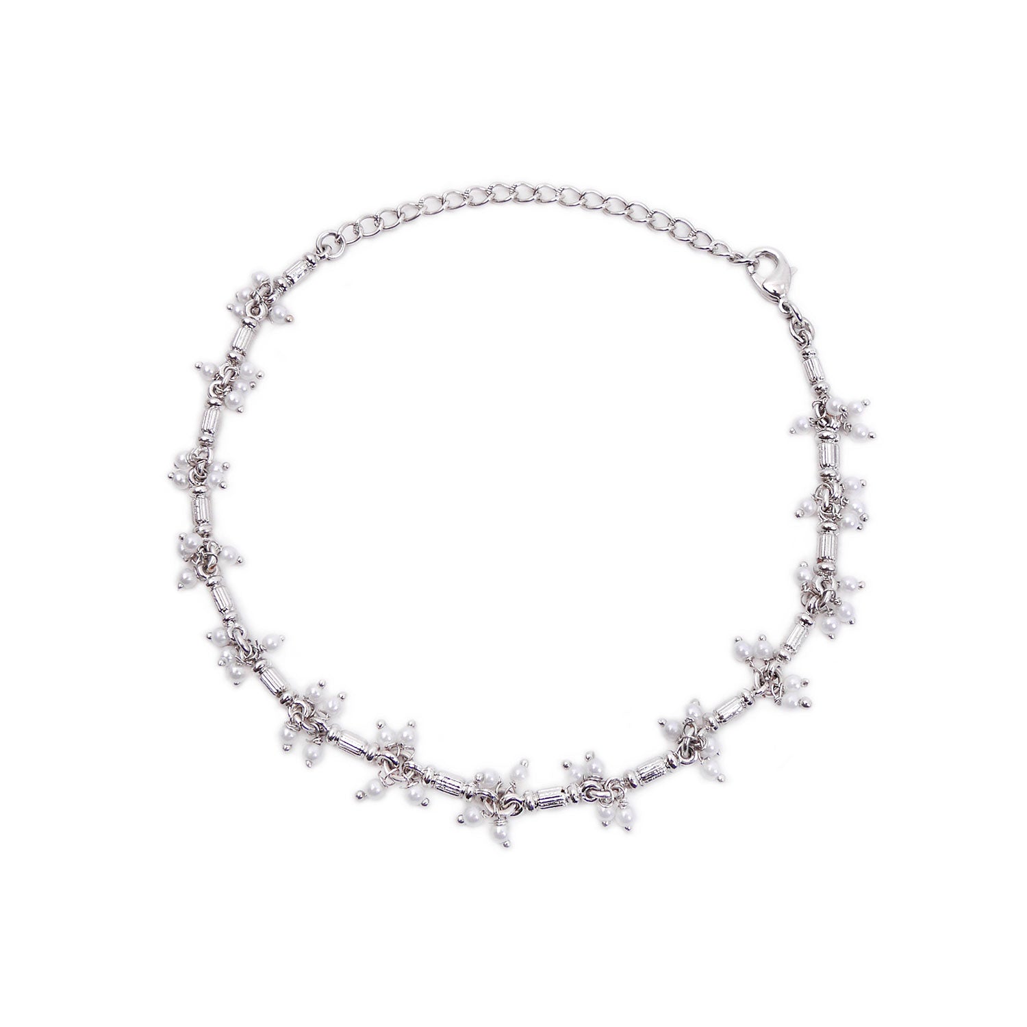 Kalki Anklet in Pearl and Rhodium