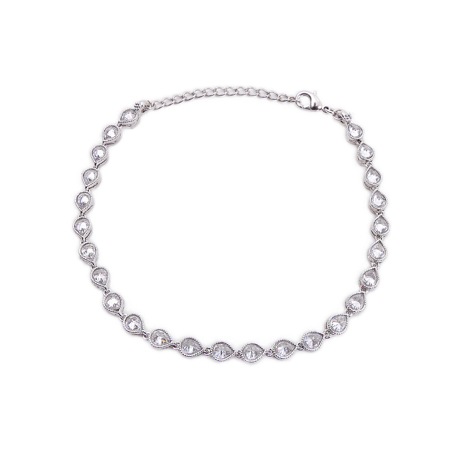 Teardrop Anklet in Rhodium