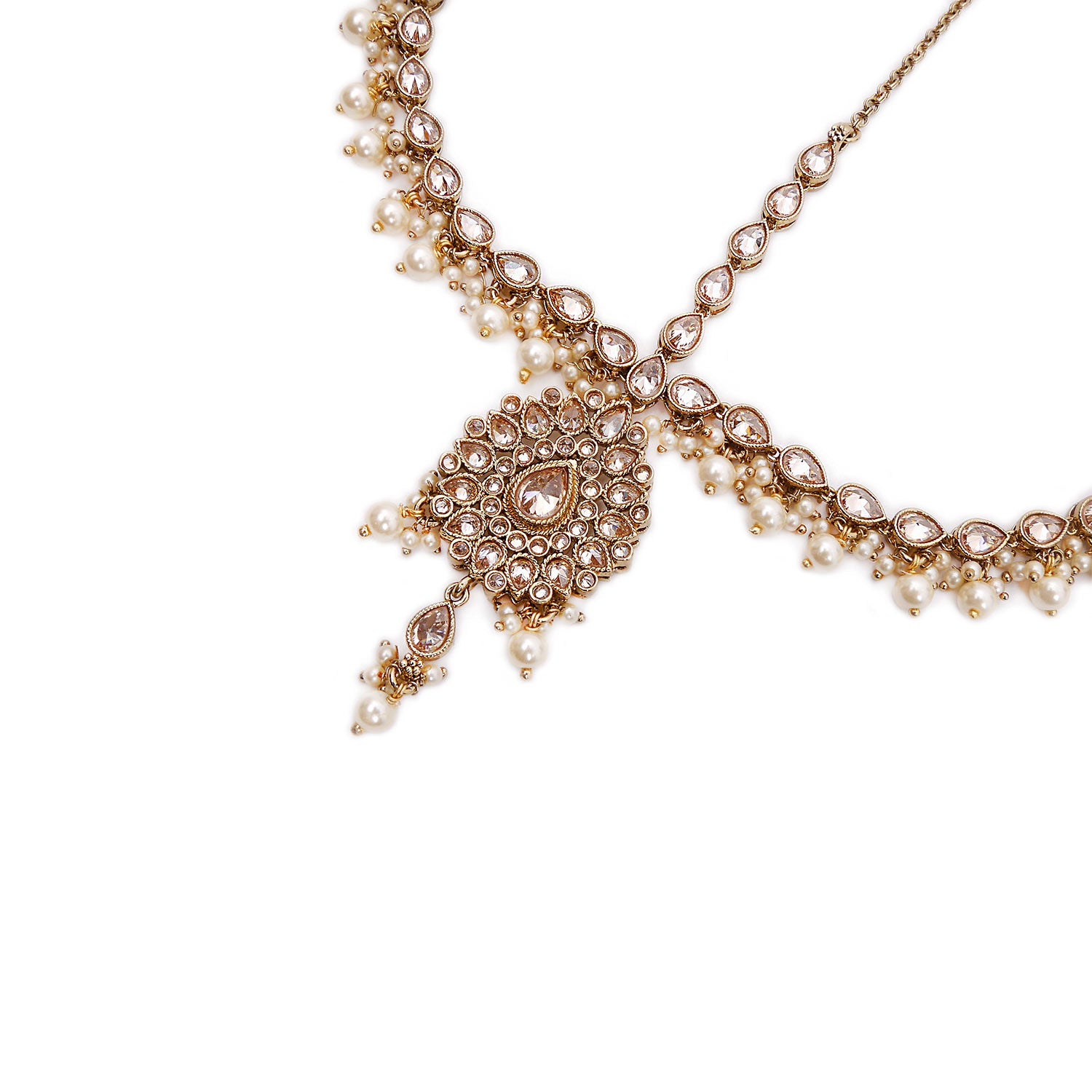 Pearl Teardrop Headpiece in Antique Gold