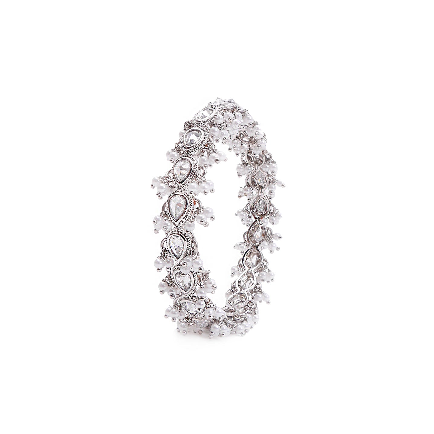 Cluster Pearl Bangle in Rhodium