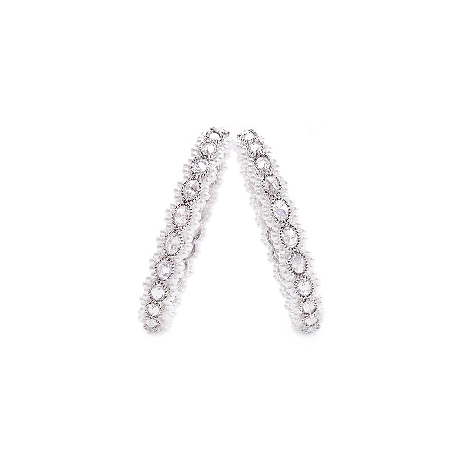 Rhodium Oval and Pearl Bangles