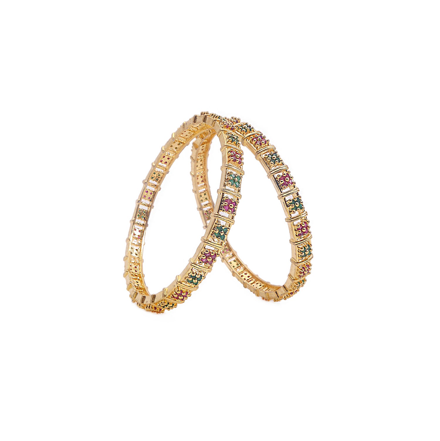 Sashi Cubic Zirconia Bangles in Ruby and Green