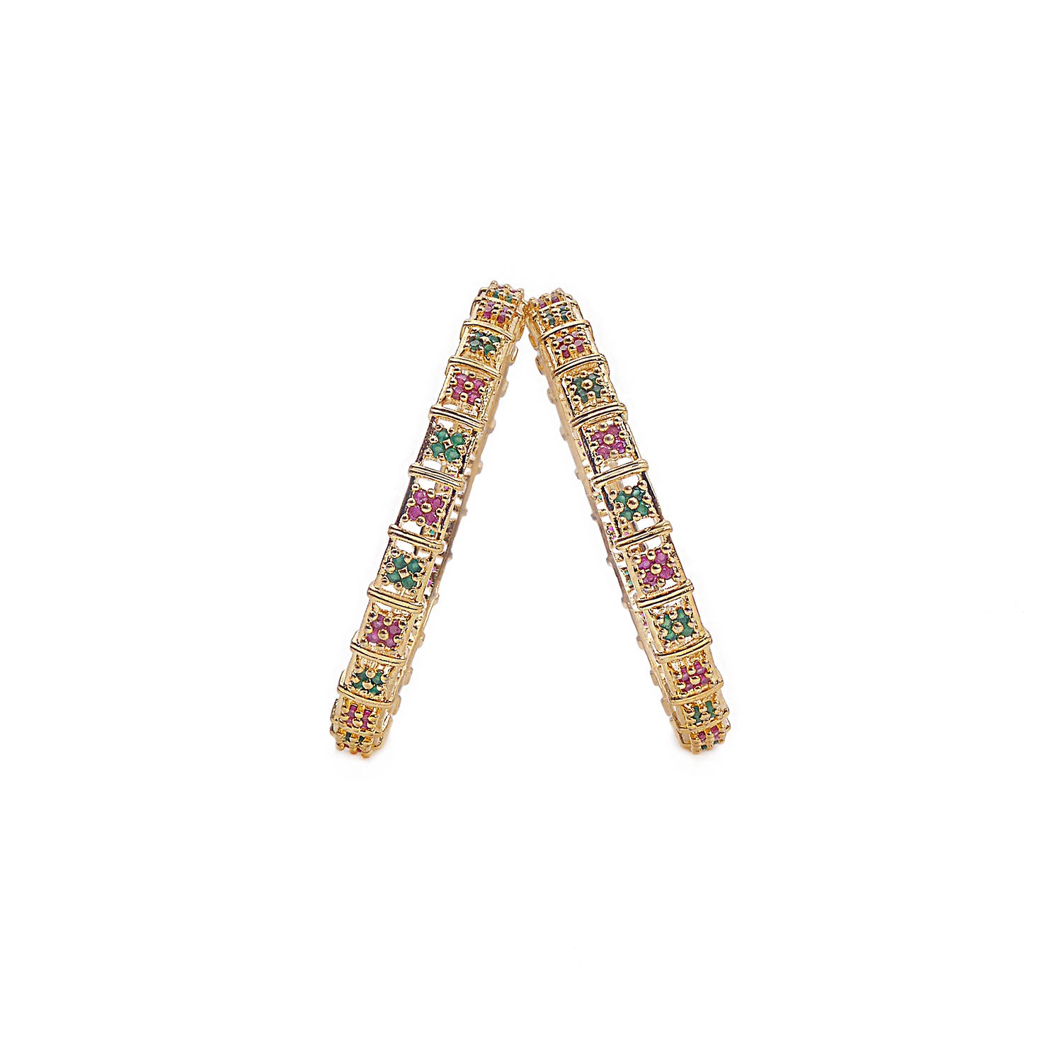 Sashi Cubic Zirconia Bangles in Ruby and Green