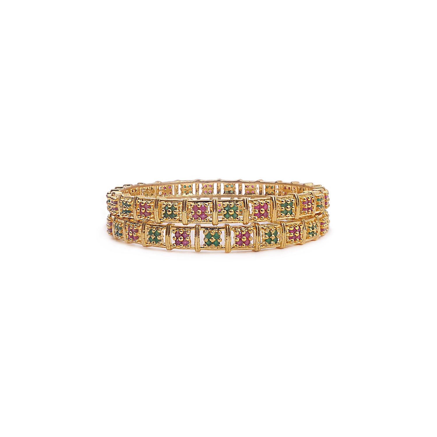Sashi Cubic Zirconia Bangles in Ruby and Green