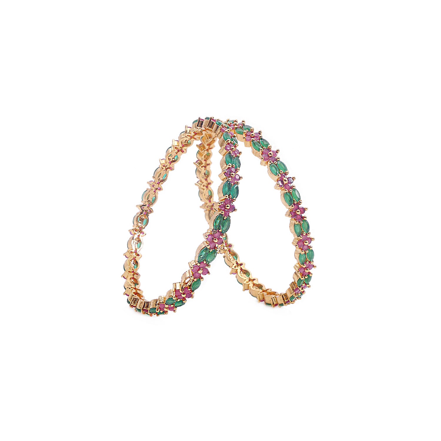 Analia Cubic Zirconia Bangles in Ruby and Green