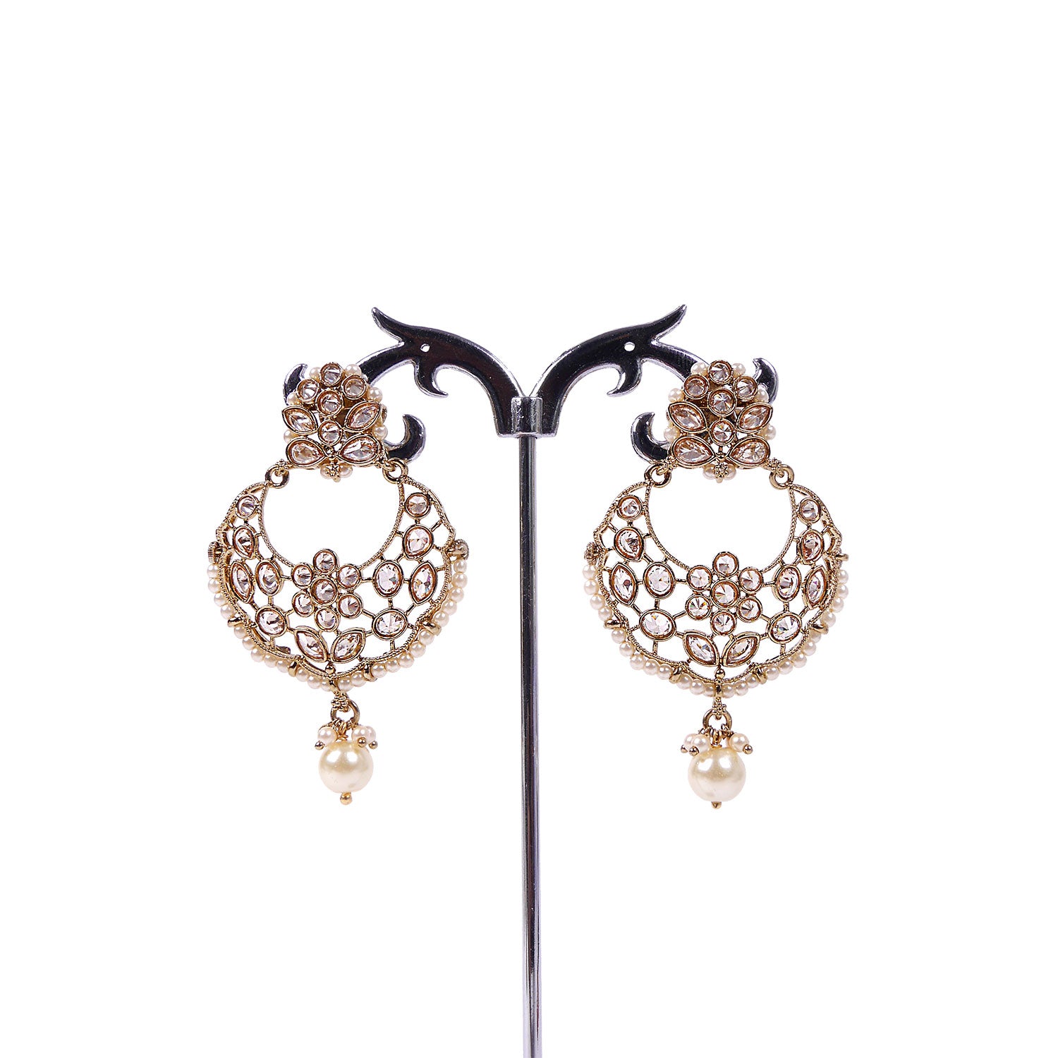 Eshika Chandbali Earrings in Pearl and Antique Gold