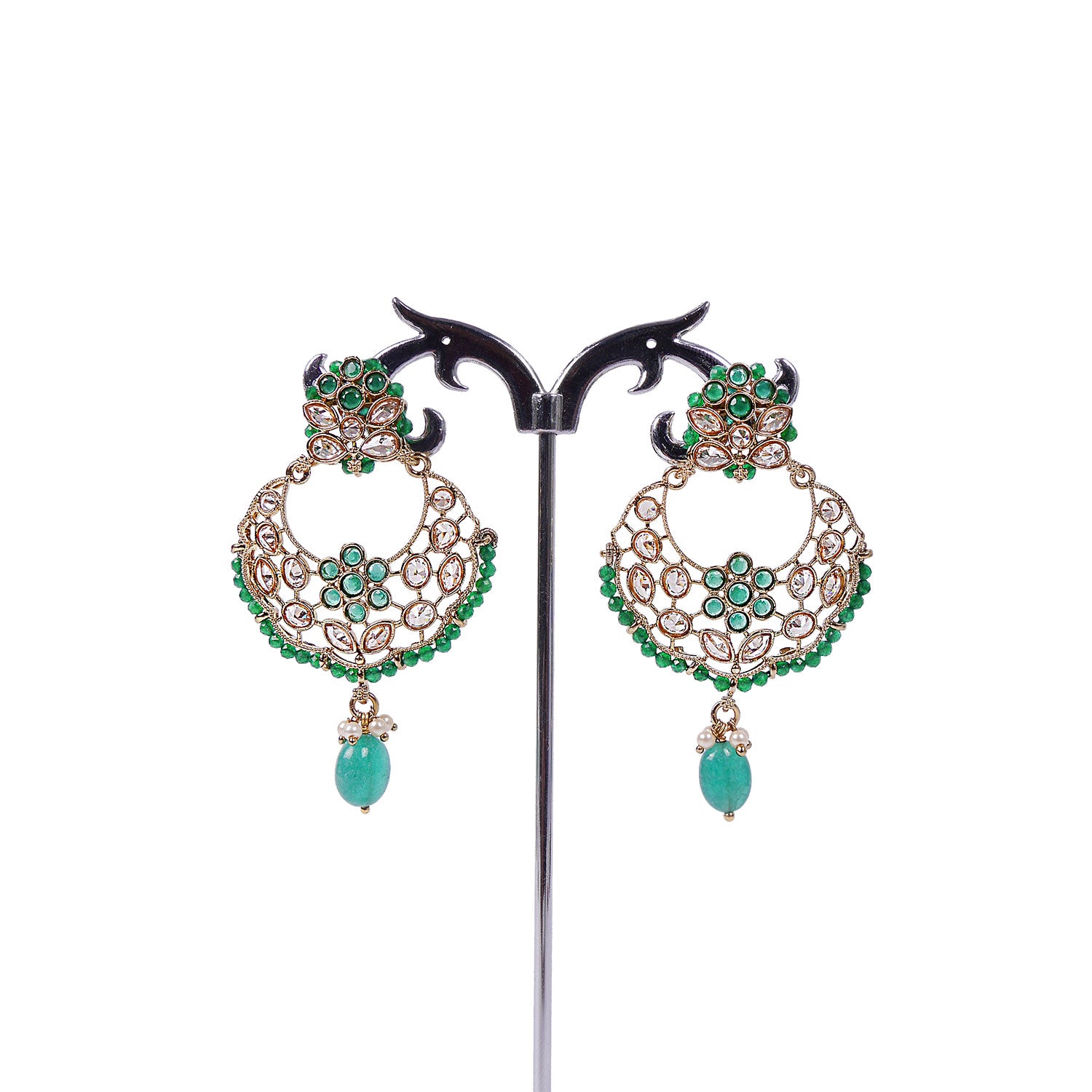 Eshika Chandbali Earrings in Green
