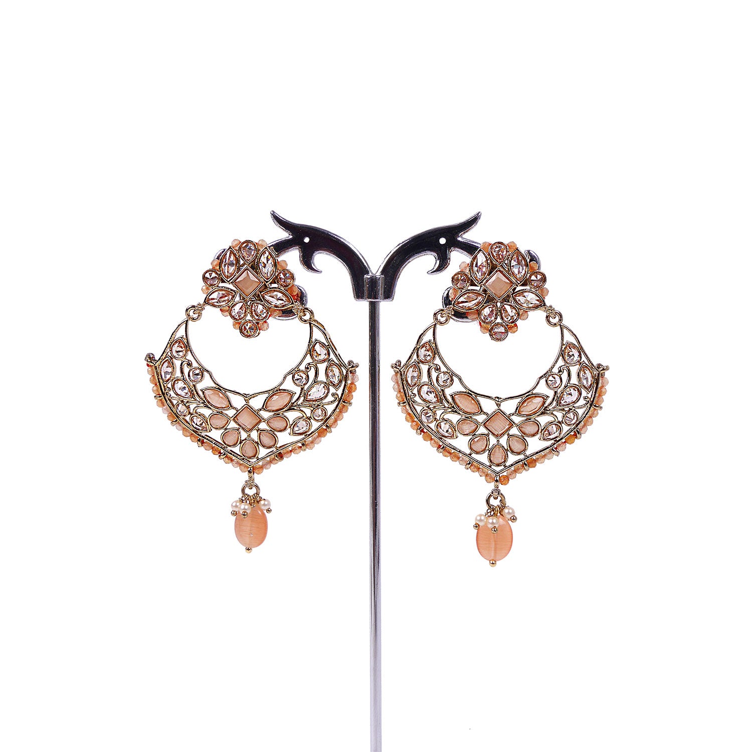 Richa Chandbali Earrings in Peach