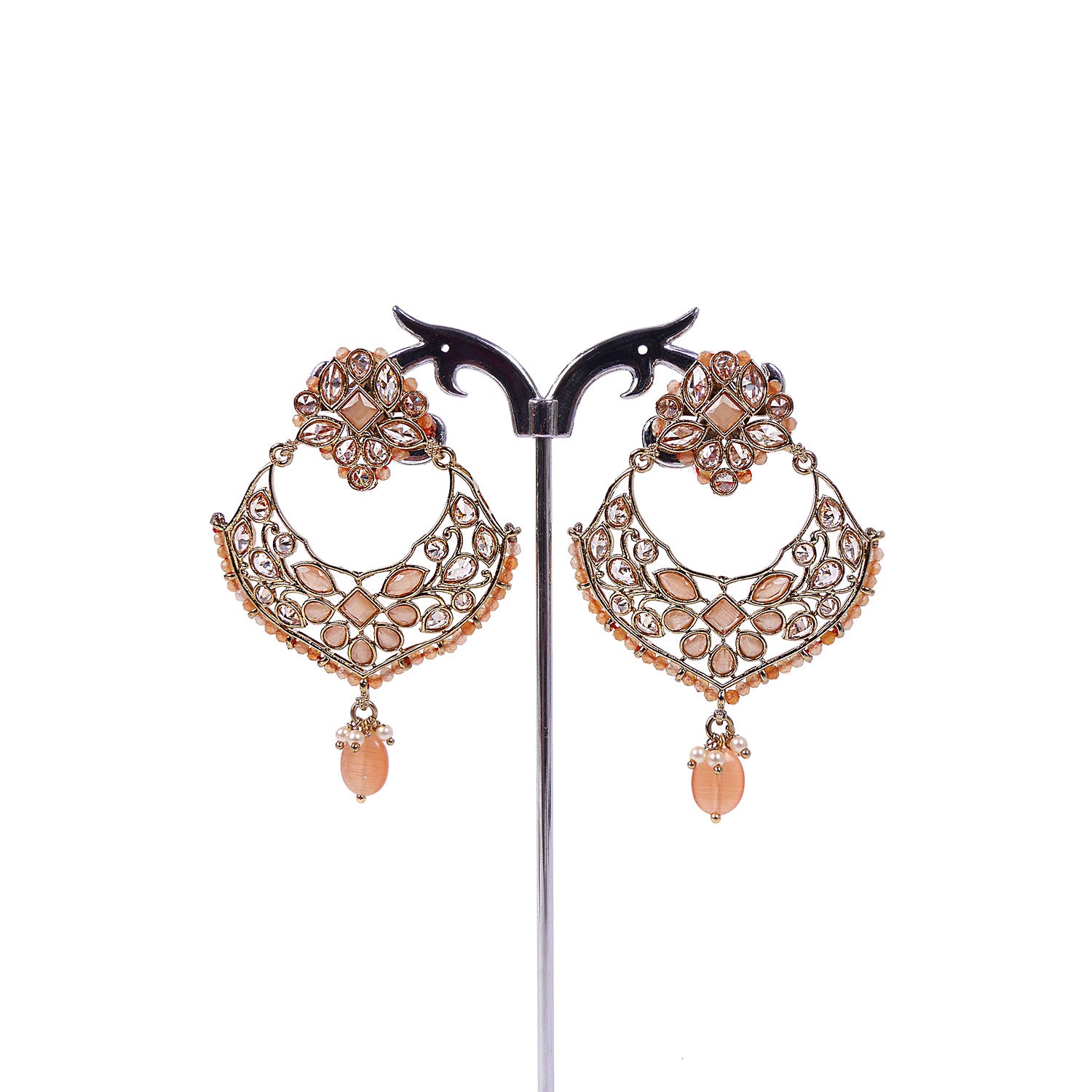 Richa Chandbali Earrings in Peach