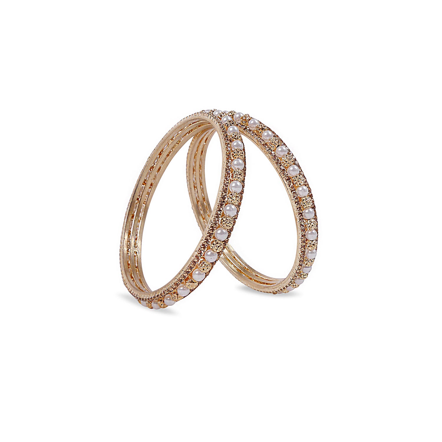 Diamante Pearl Bangles in Gold