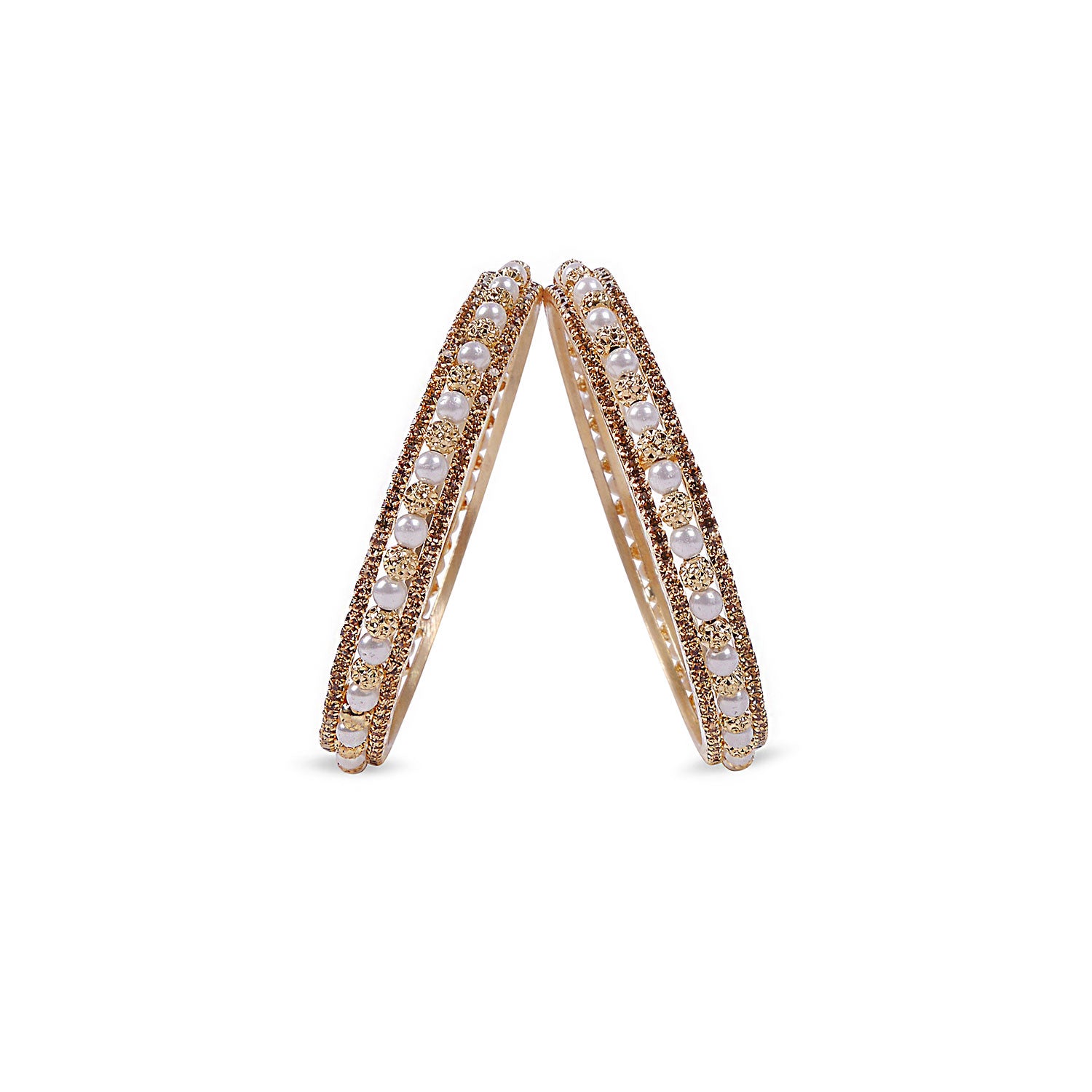 Diamante Pearl Bangles in Gold