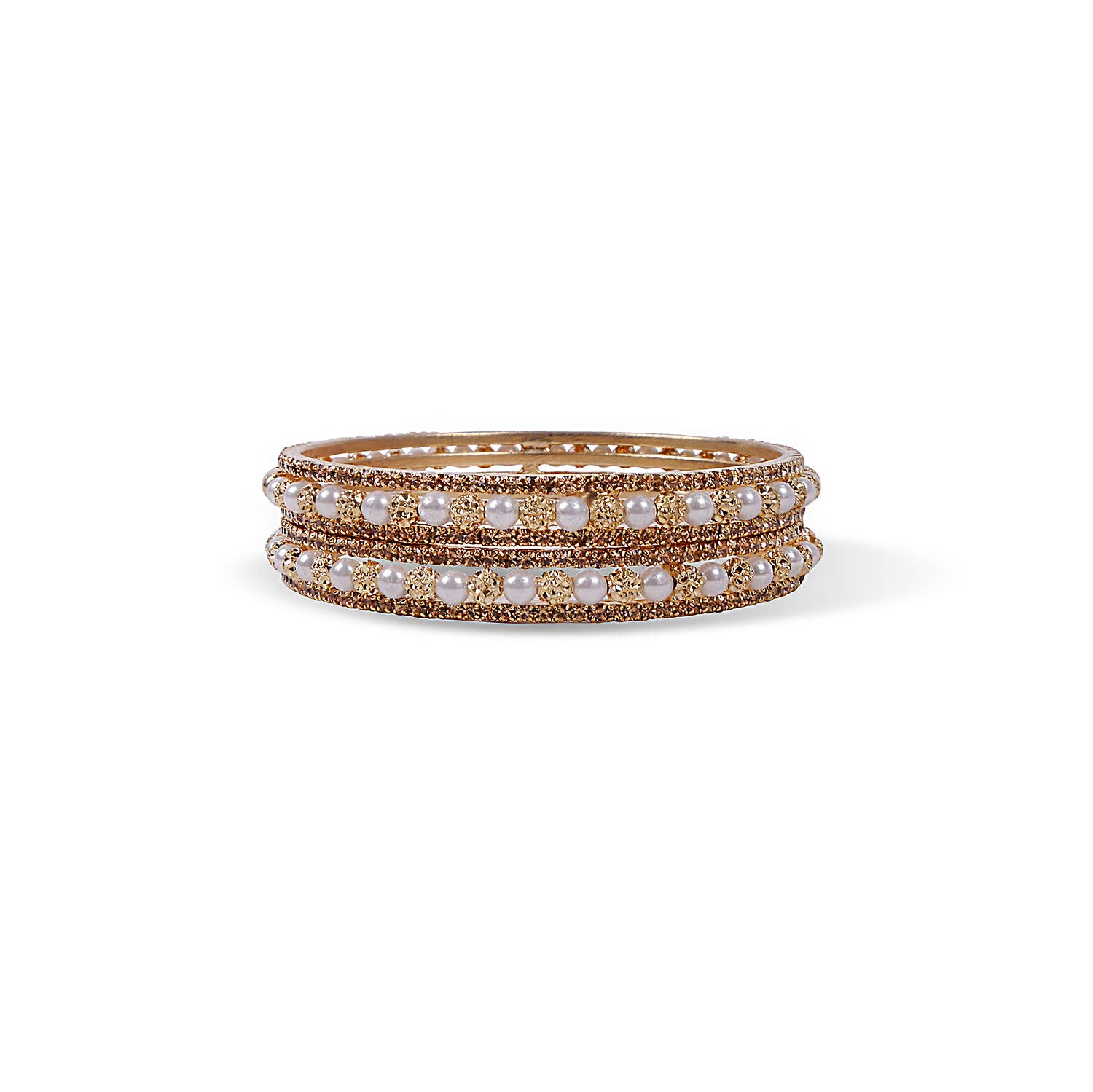 Diamante Pearl Bangles in Gold