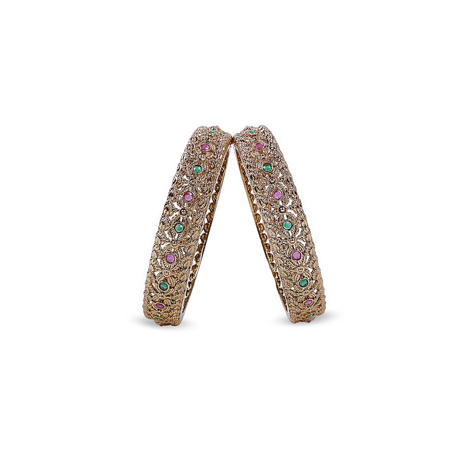 Aarna Classic Bangles in Ruby and Green