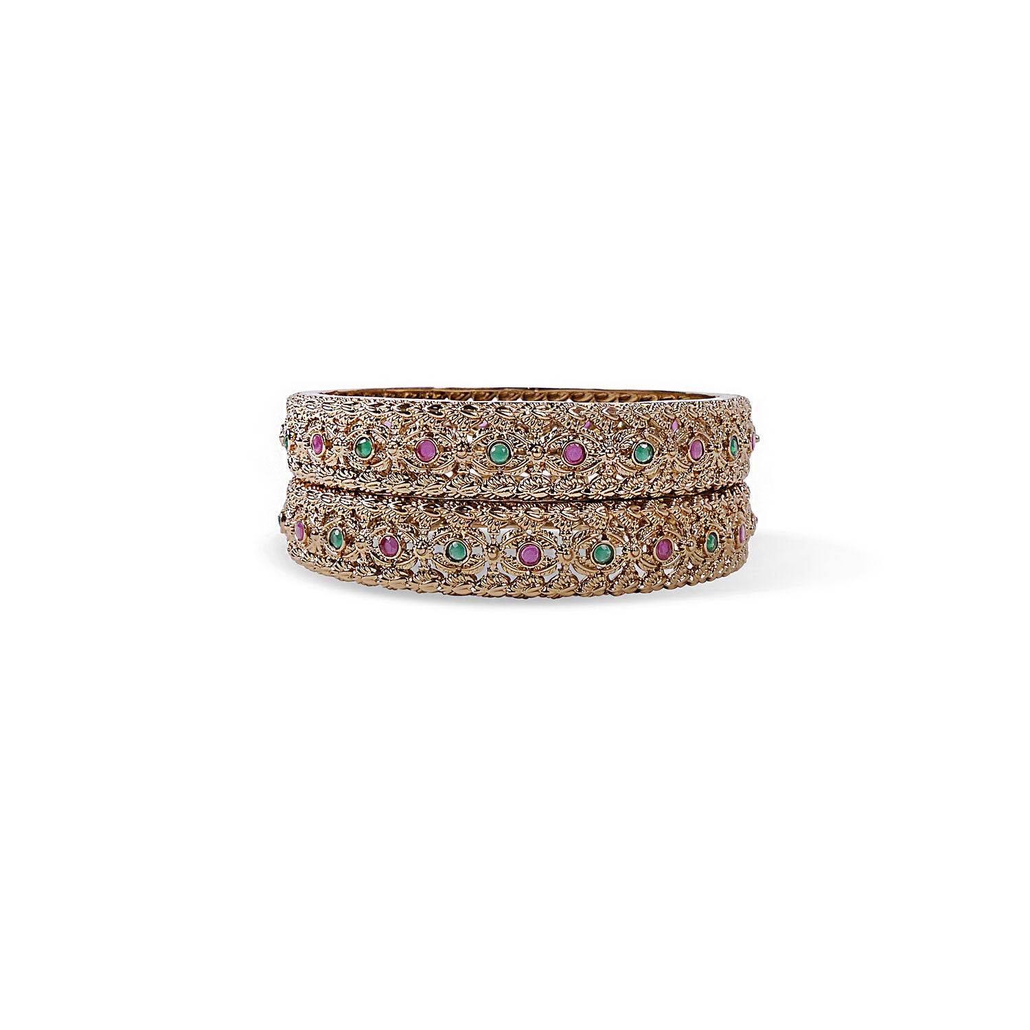 Aarna Classic Bangles in Ruby and Green